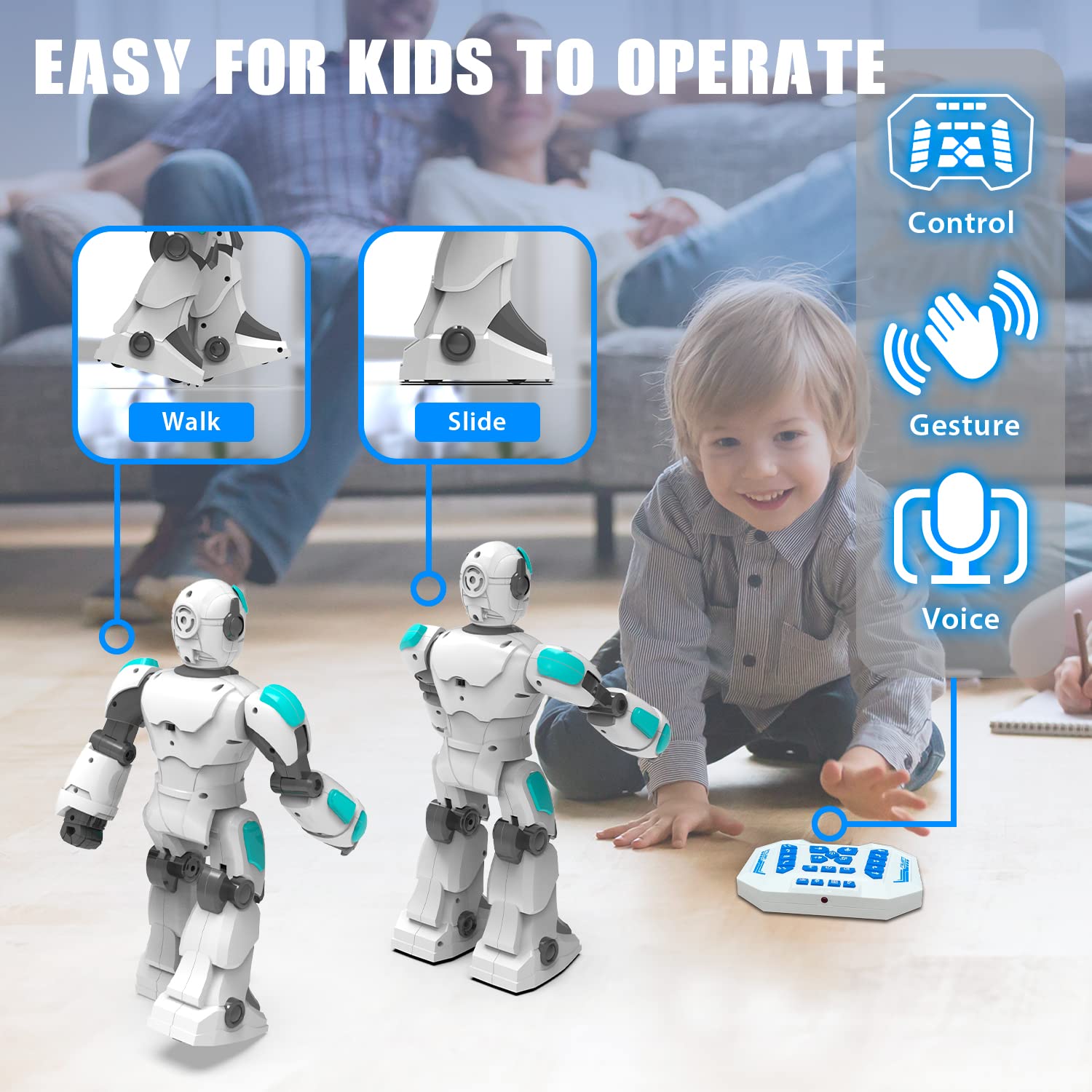 STEMTRON RC Robot Toy, Smart Robot 2.4GHz Intelligent Voice Controlled Robot Gesture Sensing Remote Control Robot for Kids Age 6 7 8 9 10 12 Year Old Boys Girls Birthday Gift Present (White)