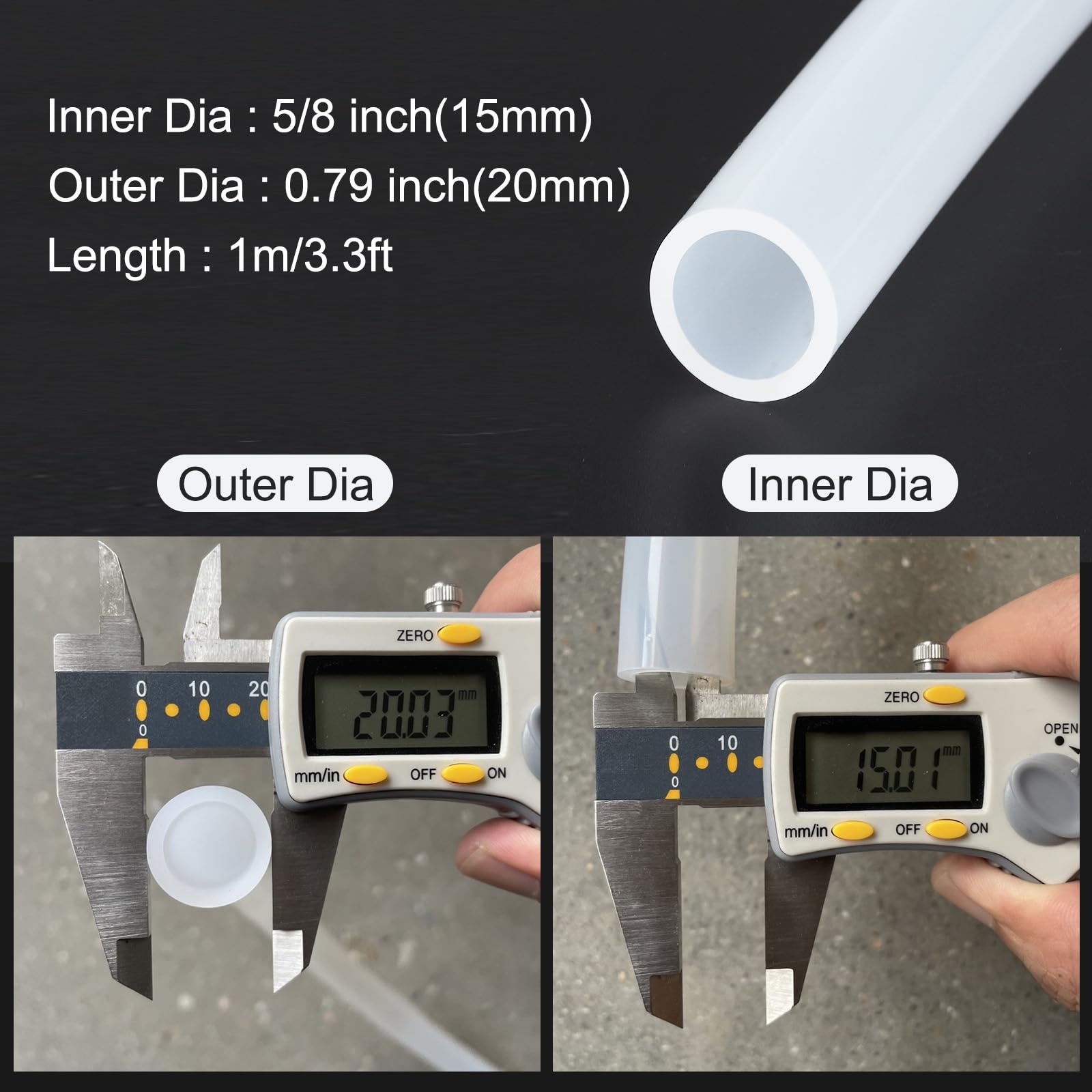 Tubo de Silicona de 1m (3Ft) 15mm ID 20mm OD Transparente Mangueras de Silicona Pura para Bombas Sifonado Drenaje Riego Elaboración de Cerveza 5/8" x 0.8" — view 2
