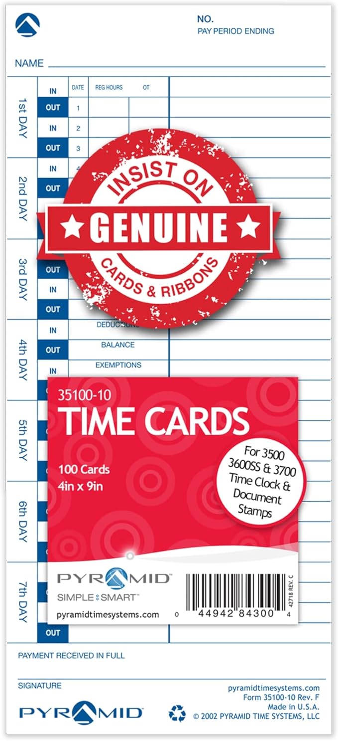 Pyramid 3510010 Time Cards for use with All SideLoading Time Clocks