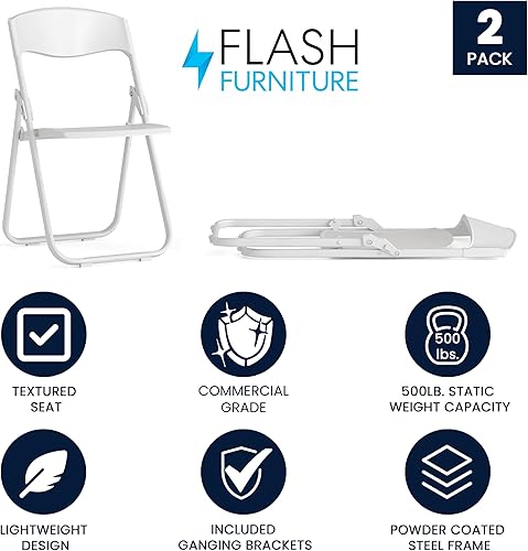 Miniatura 4 de Flash Furniture HERCULES Series - Silla plegable de plástico blanco resistente de 500 libras con soportes integrados