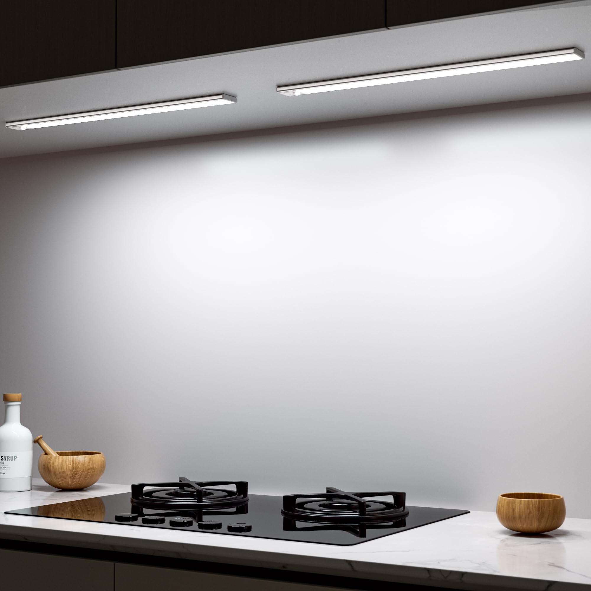 Ylatoial Under Cupboard Kitchen Lights, 2 Pack 41cm Cold White Dimmable 2800mAh Rechargeable Magnetic LED Motion Sensor Lights Indoor for Cabinet