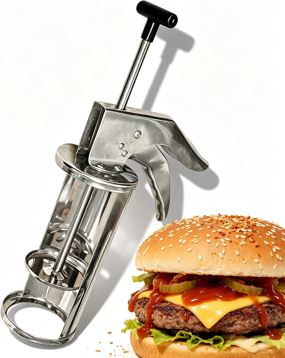 Heavy Duty Stainless Steel Sauce Gun Dispenser - 1/3oz/1oz/1/2oz/1/4oz Commercial Grade for Thick Sauces (Mayo, Guacamole, Tartar) - Red/Green/White/Yellow Handle Options (Black, 2/3oz)