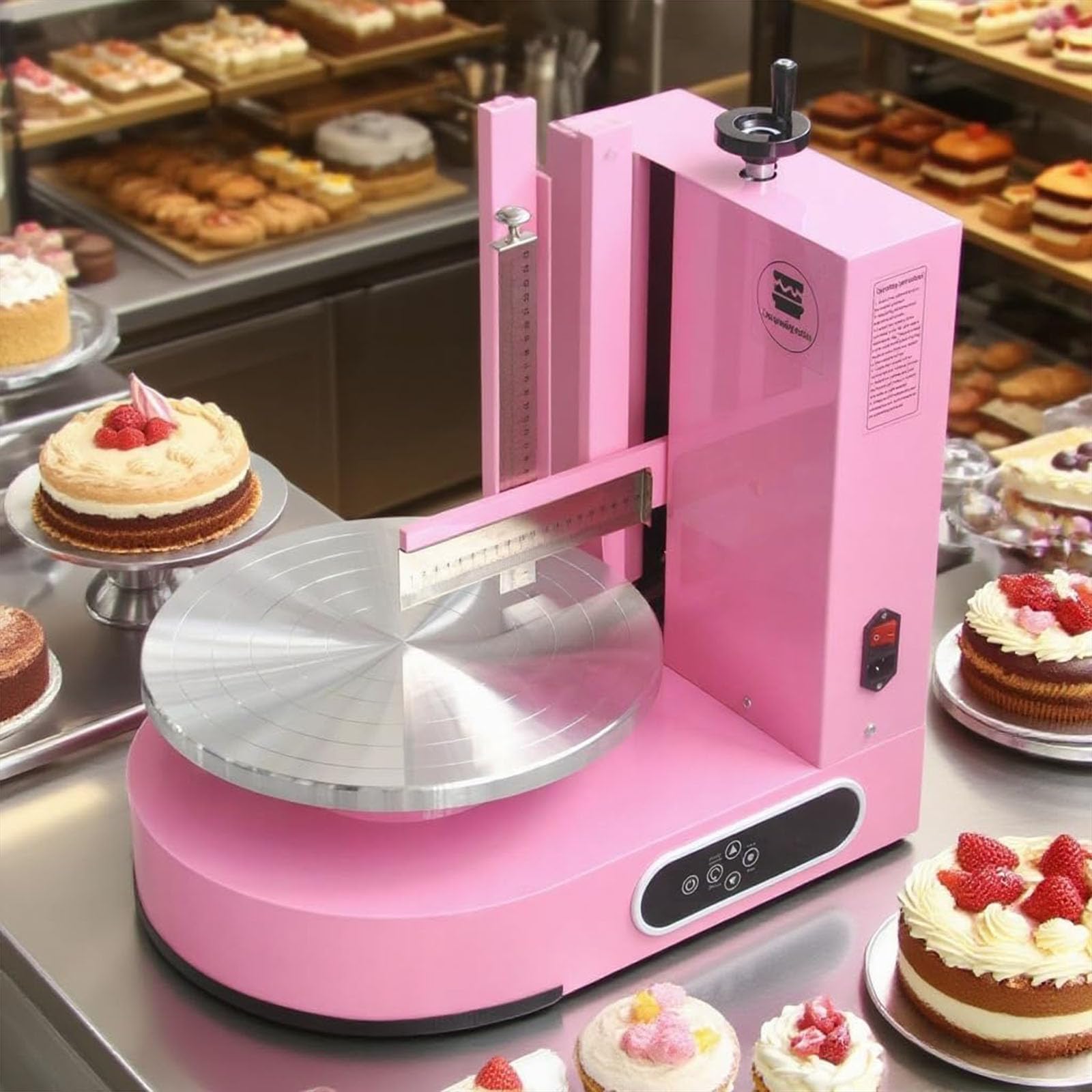 Máquina automático para esparcir Crema para Pasteles de 4 a 12 Pulgadas Ideal para Pastel de cumpleaños Pan Crema y Mermelada para Decorar Pasteles con Pantalla LCD,002