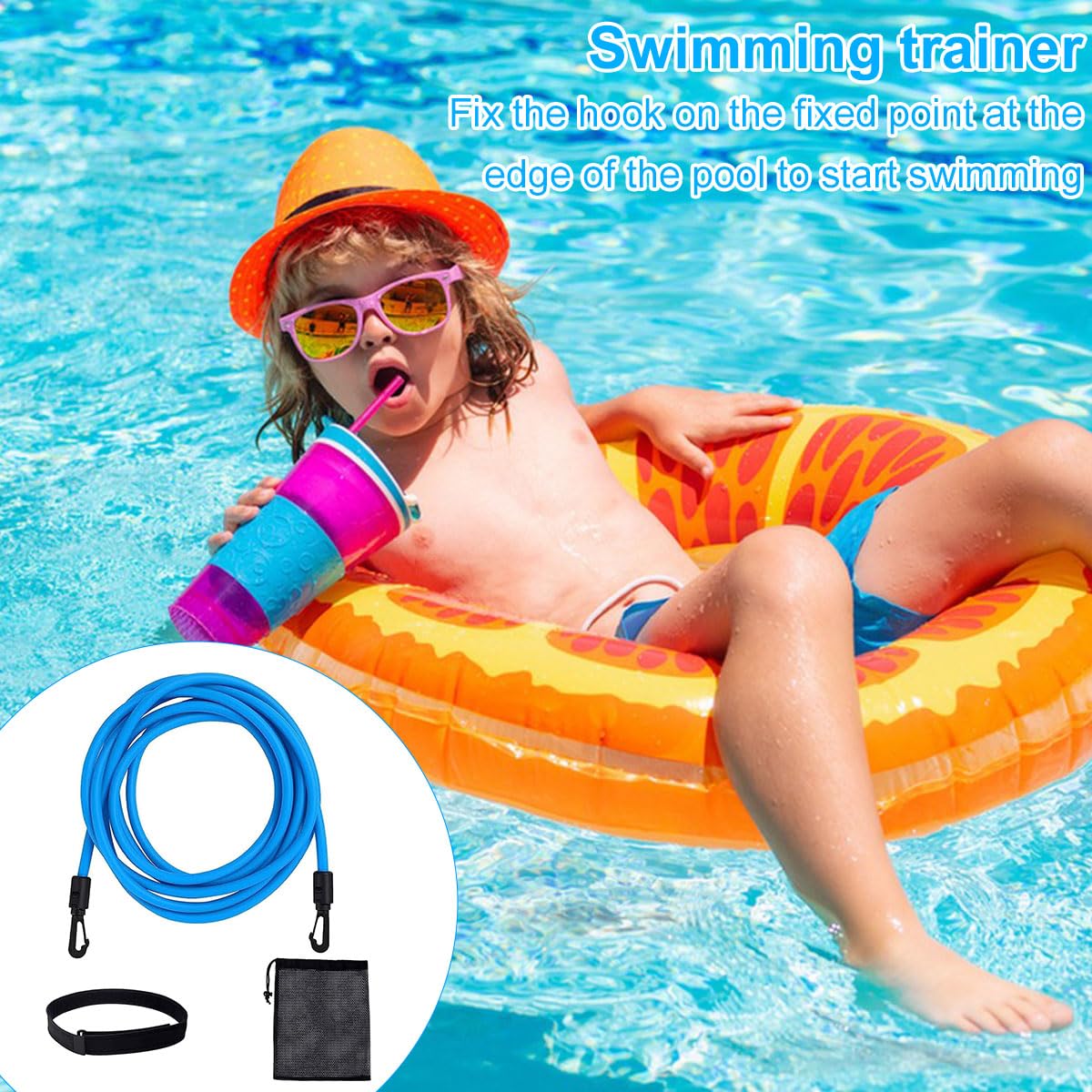 Schwimmgurt für Pool,3 Meter Schwimmtrainer Gürtel,Schwimmwiderstand Gürtel,Schwimmhilfe Gurtel,Schwimmgurt Schwimmtrainer,Schwimmgürtel für Pool Erwachsene,für Widerstandstraining,Schwimm,Blau