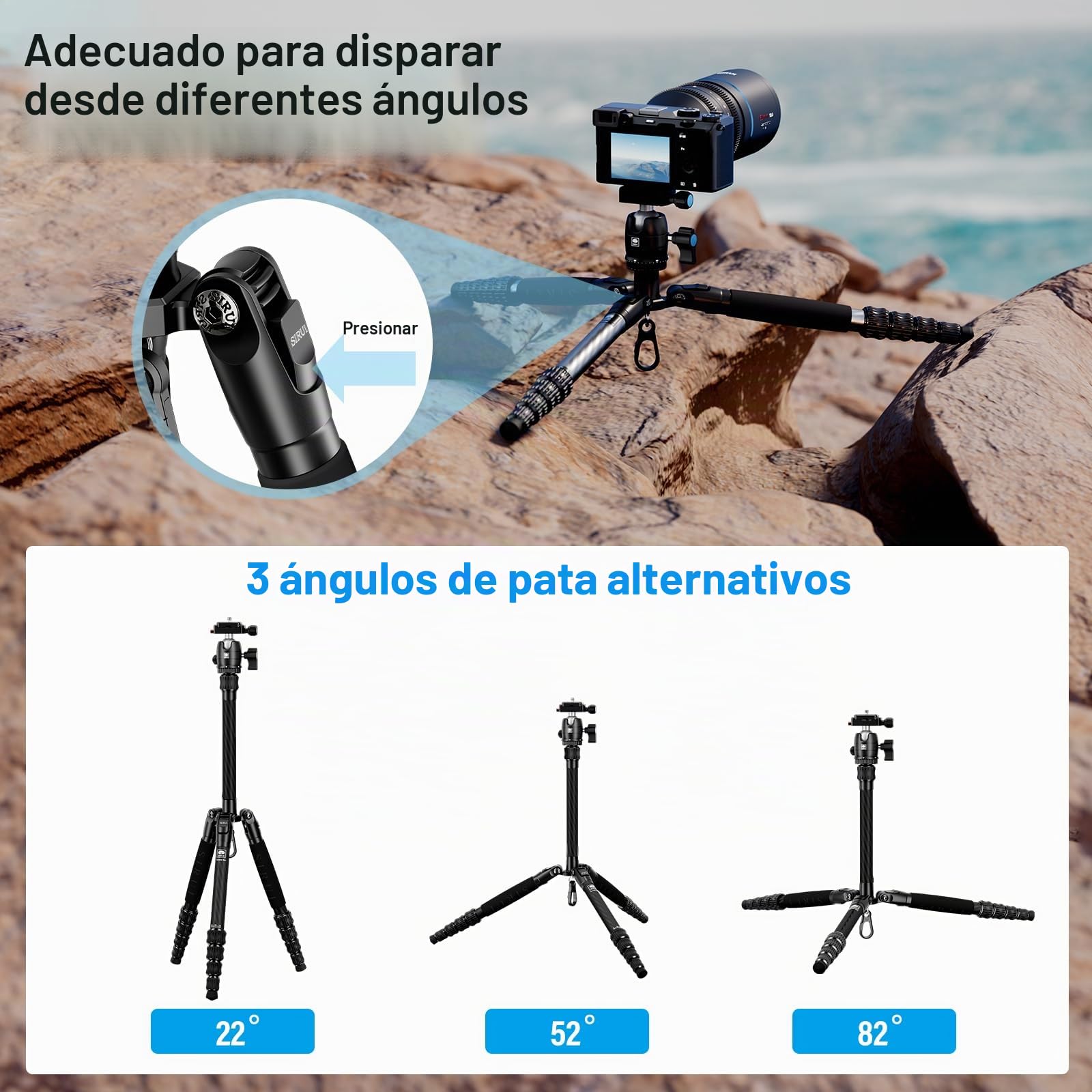 SIRUI Trípode Compacto de Fibra de Carbono de 52pulgadas con Cabeza de Bola y Placa Incorporada para Arca, Solo 0,72kg Carga de hasta 6kg - Traveler 5CX