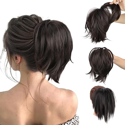 AISI BEAUTY 2 extensiones de cabello lacio con clip de garra, cola de caballo corta, de metales flexibles, para mujer, extensiones de cabello