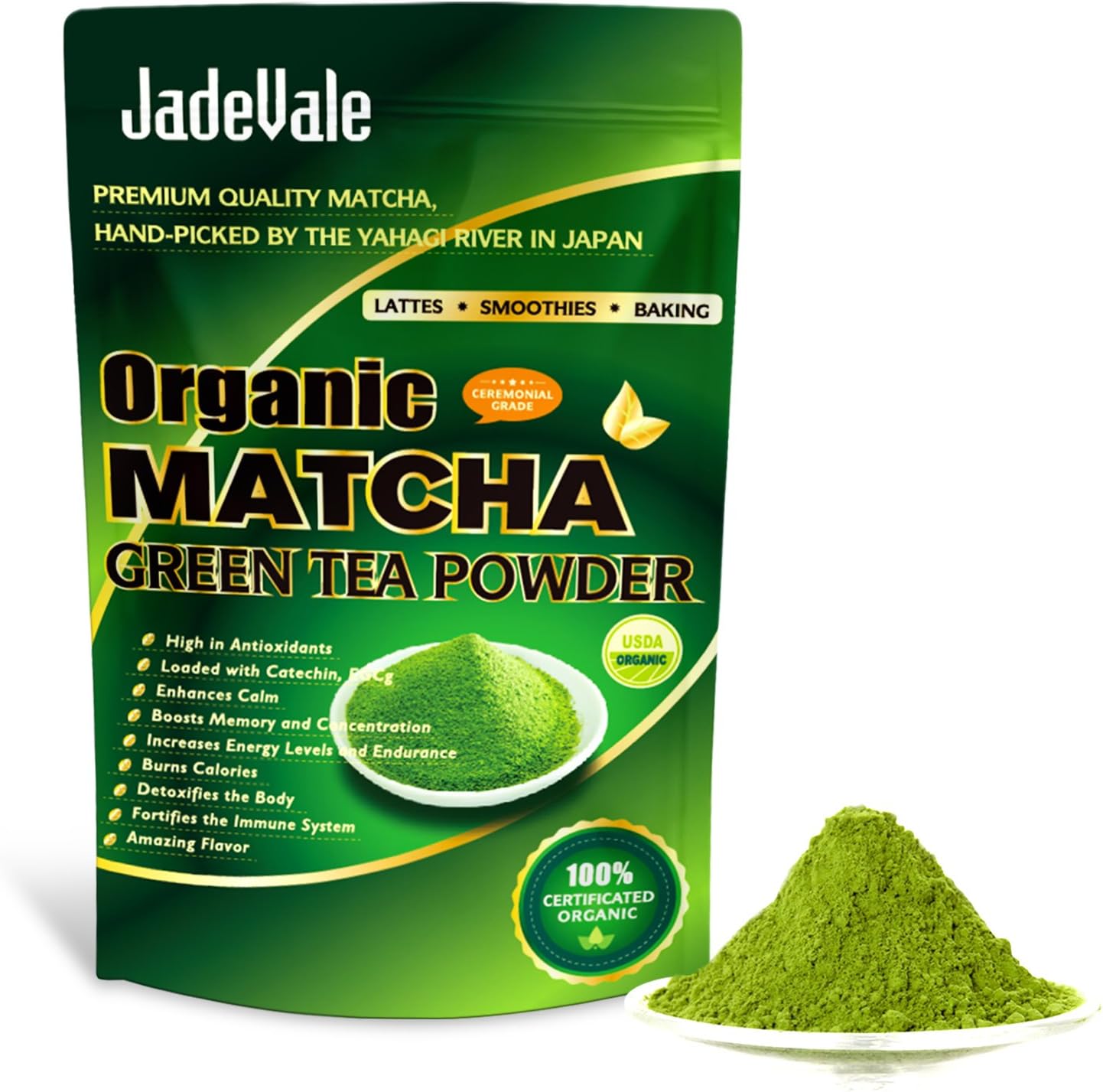 JadeVale Matcha Green Tea Powder - Premium Culinary Grade - USDA Organic - Powerful Antioxidant - Perfect for Baking, Smoothies, Latte, Iced Tea. Gluten & Sugar Free 4oz /113g