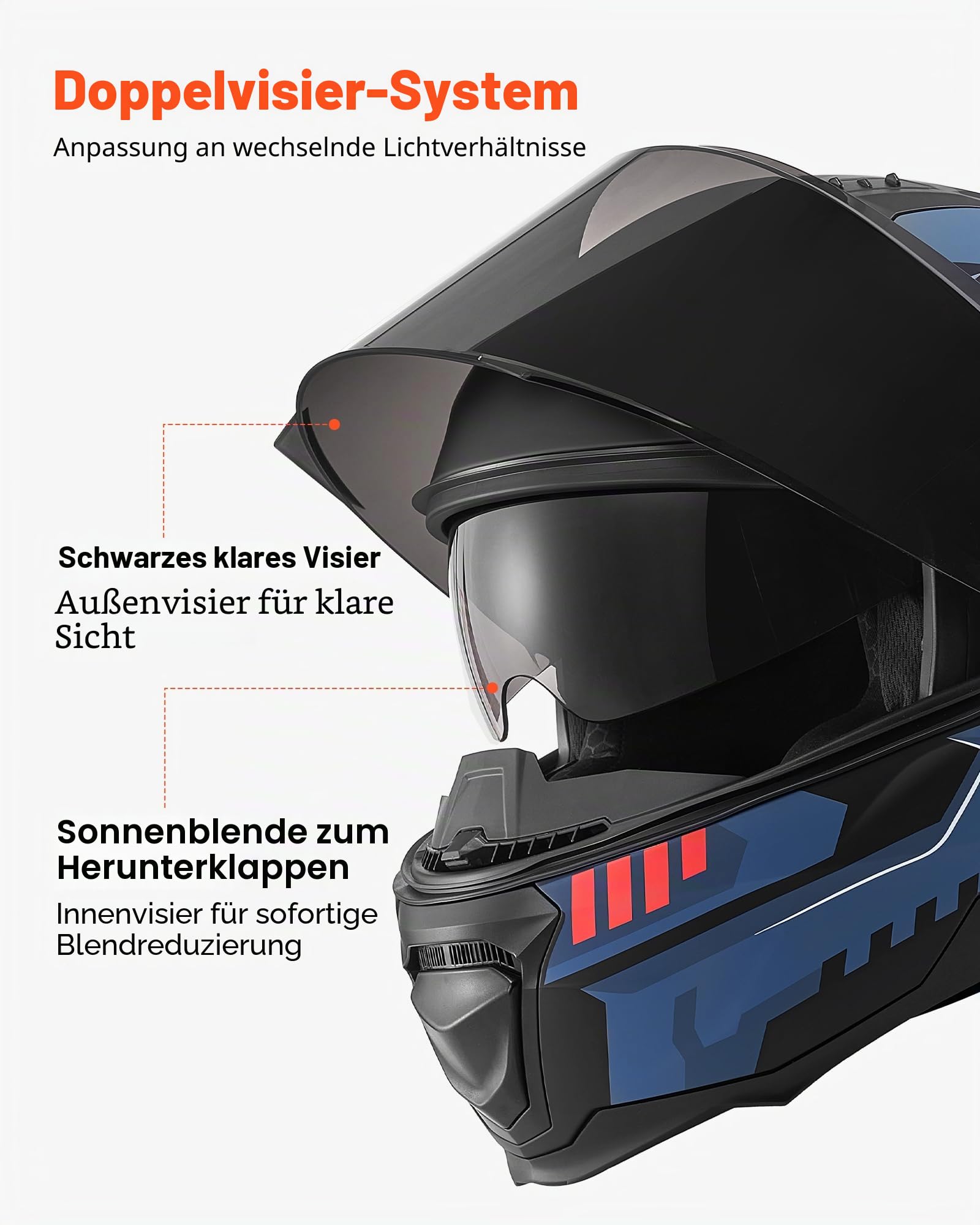 VEVOR Klapphelm mit Doppelvisier Größe M, Modularer Motorradhelm ECE 22.06 Zertifiziert, Straßenmotorradhelm für Erwachsene, Mopedhelm mit Bluetooth-Lautsprecherfach & Herausnehmbarem Innenfutter