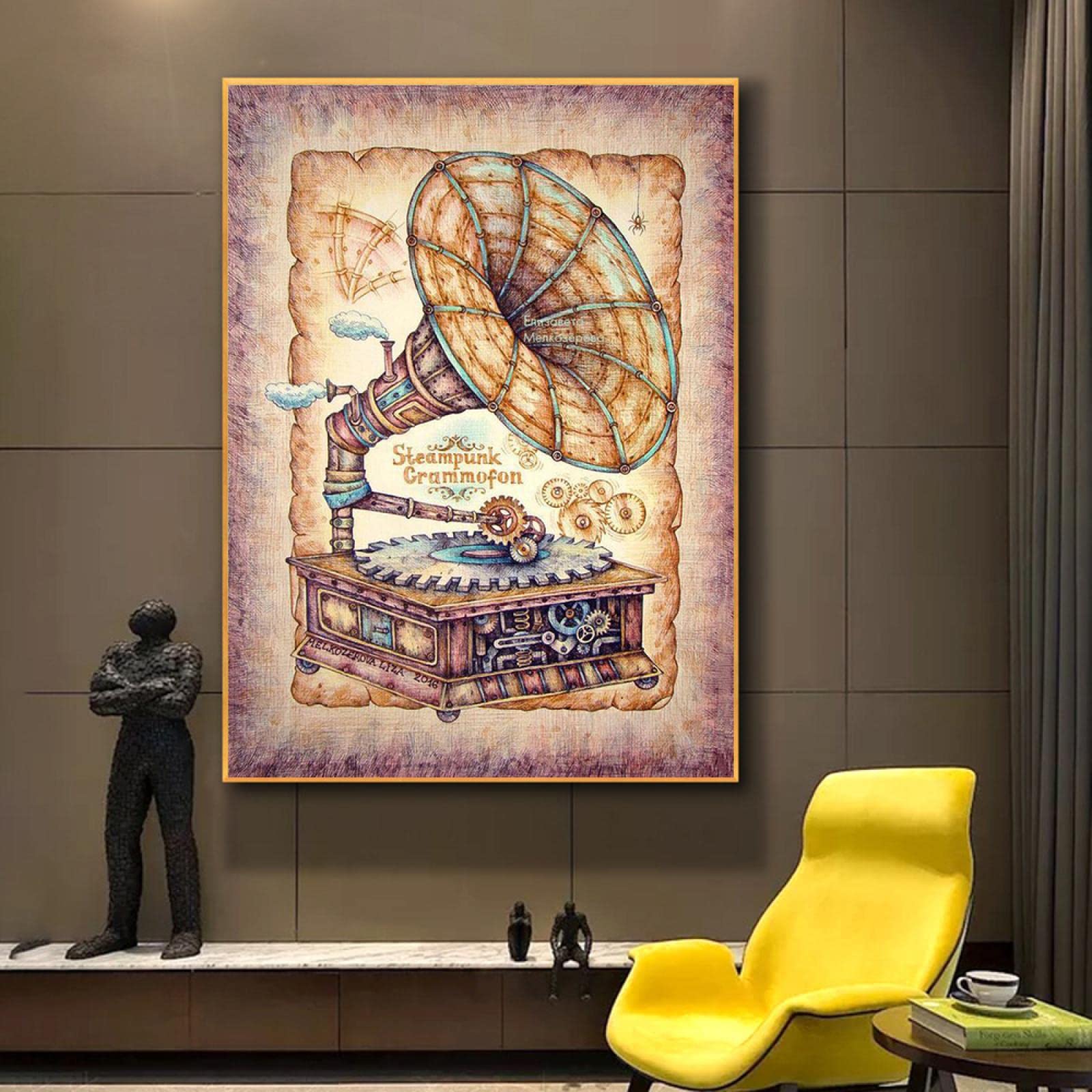 Amazon.co.jp: クリエイティブ絵画キャンバスアート蓄音機レトロ