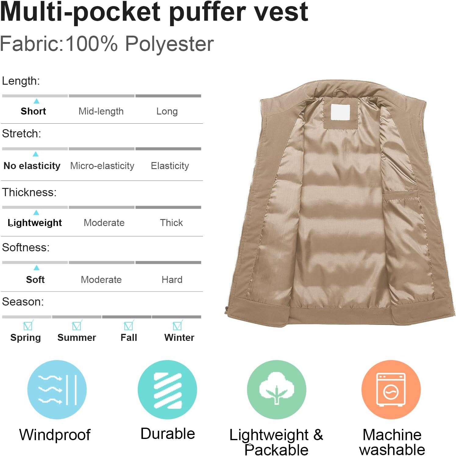 Chrisuno Women's Puffer Vest Casual Stand Collar Quilted Waistcoat Outdoor Padded Ski Vest - Image 3