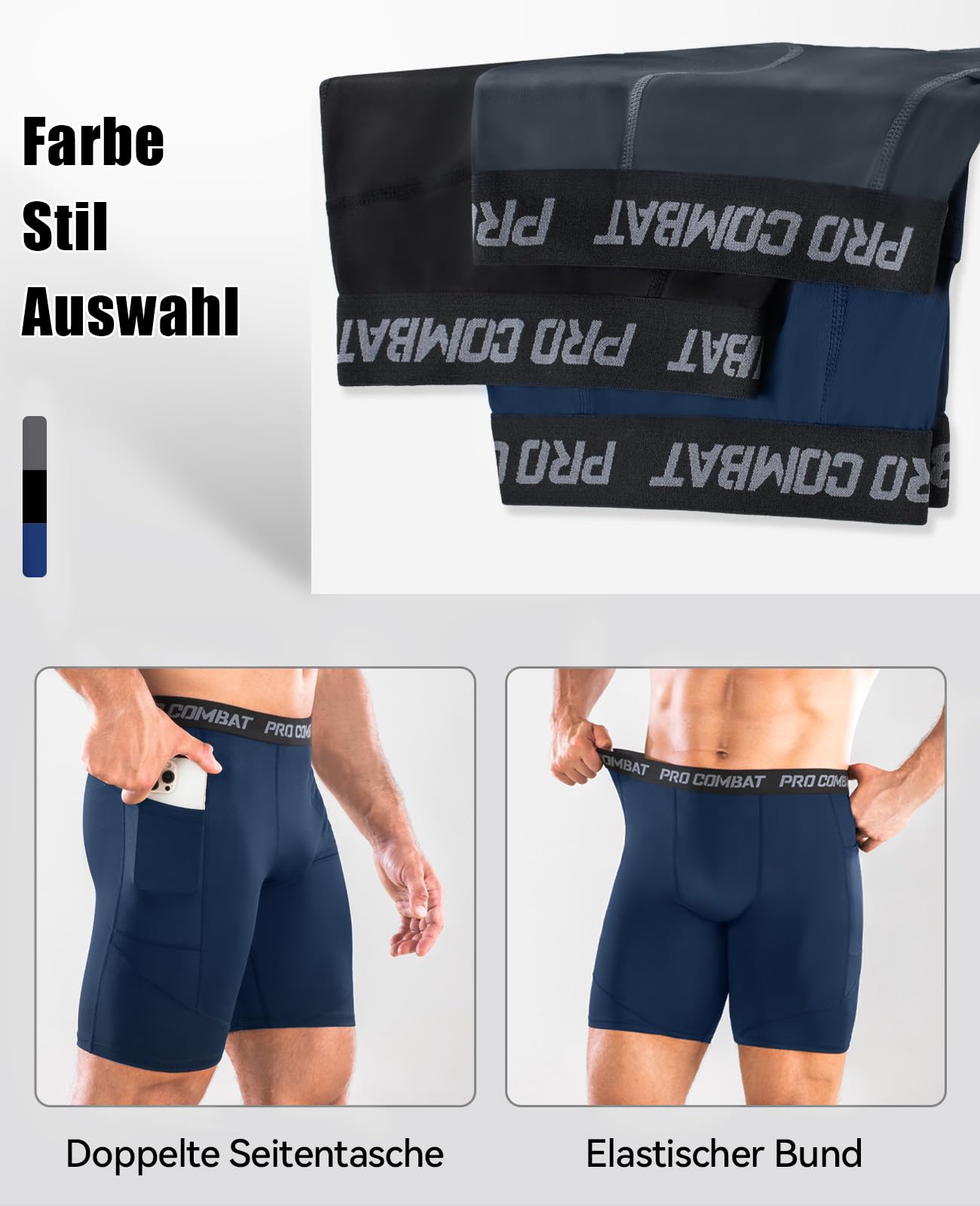 Niksa 1/3 Piezas Mallas Running Hombre Mallas Cortas Hombre Pantalones Cortos Entrenamiento con Bolsillo para Celular Secado Rápido Transpirable Pantalones Cortos
