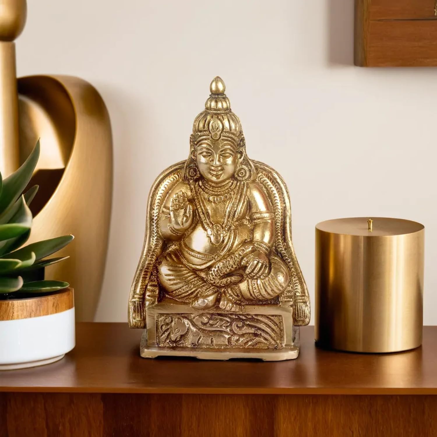 Kartique Karique Brass Kuber Murti for Home | Kubera Idol for Tijori, Locker, Safe | Vastu Decorative Items for Home & Office | Money, Mahadosh Nivaran Murti | 4.5 Inch