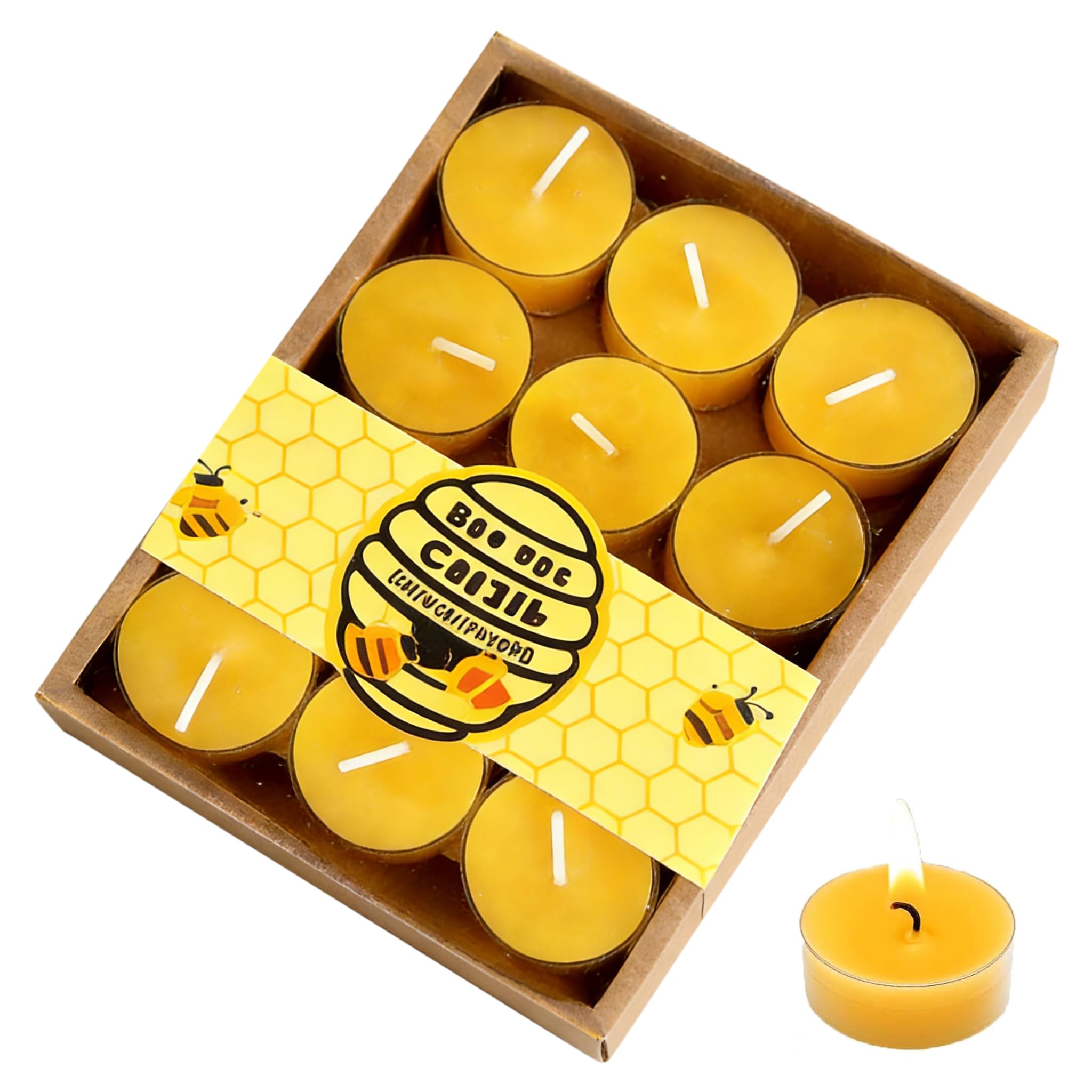 Nocecfi Yellow 12Pcs Beeswax Tealight Candles Uk, Non-Toxic Pure Beeswax Candles For Relaxation, Handmade Cotton Wick Tea Light Candles Eco-Friendly Gift For Home Outdoor
