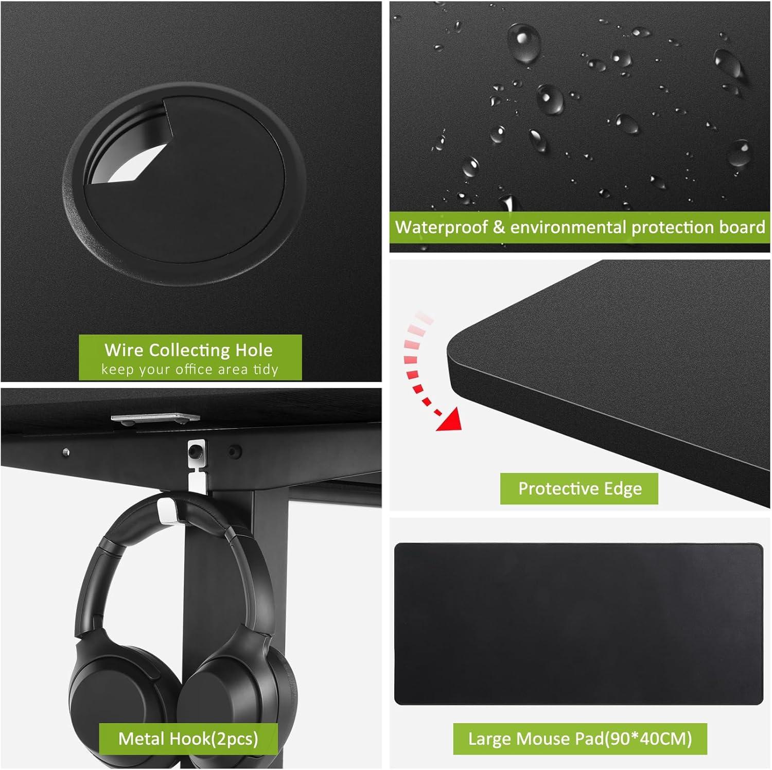 farexon Curved Electric Standing Desk Adjustable Height, 63x24 Inches Stand Up Desk with 4 Preset Heights, Lockable Casters, Double Hooks,27.5''-46.5'' Lifting Range Home Office Computer Desk(Black)