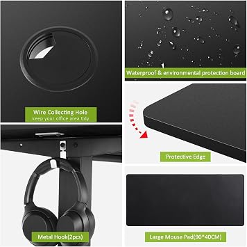 farexon arexon Electric Standing Desk 63 x 24In with Power Outlets, Rolling Stand up Desk with Oversized Mouse Pad, 2 USB Ports & 3 Power Outlets, 4 Casters, 4 Preset Heights Easy to Set(Black