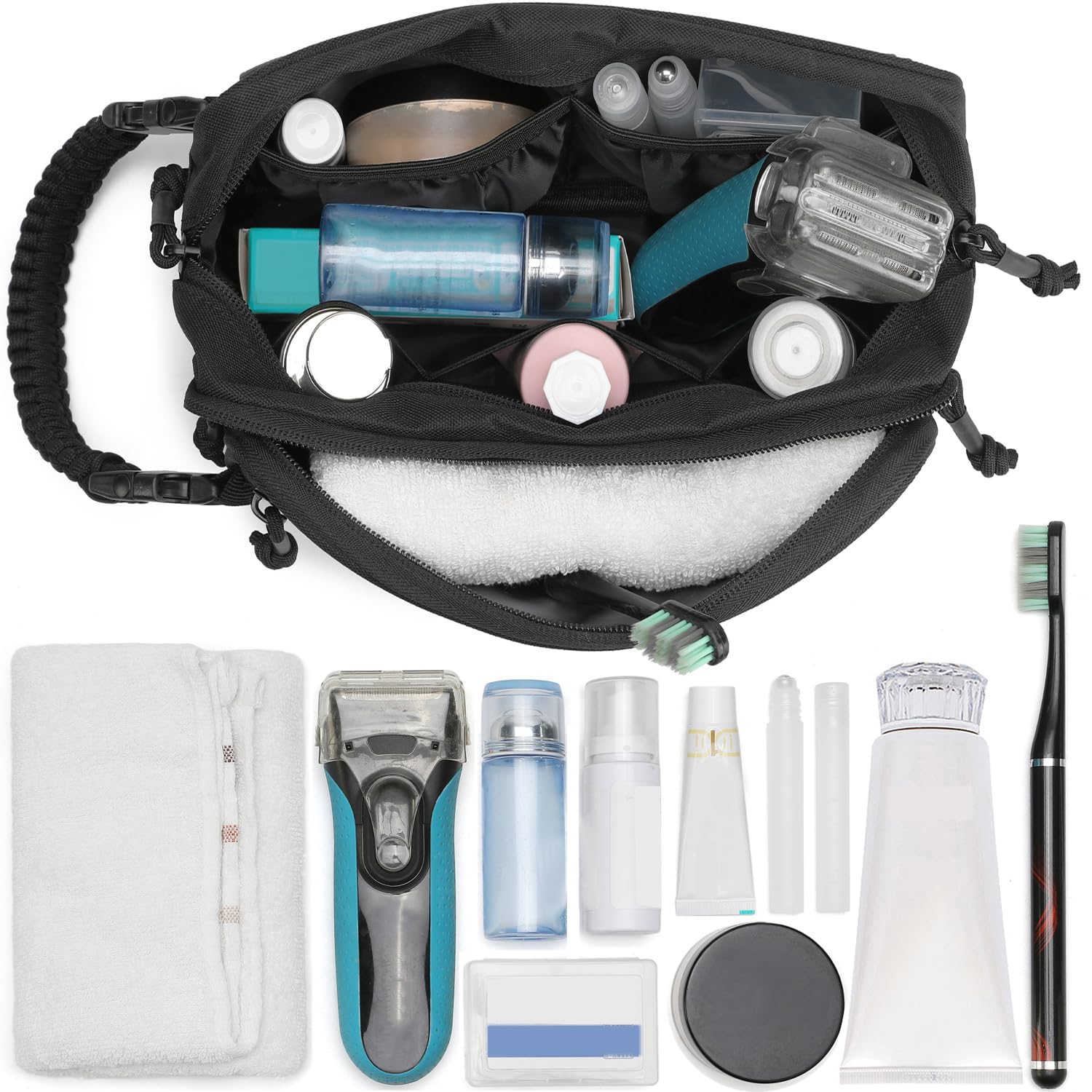 Neceser táctico para hombre, seco, húmedo, separado, bolsa de higiene de viaje, bolsa de herramientas Molle, bolsa de afeitado para hombre, bolsas de ducha de viaje, Negro -, Táctico