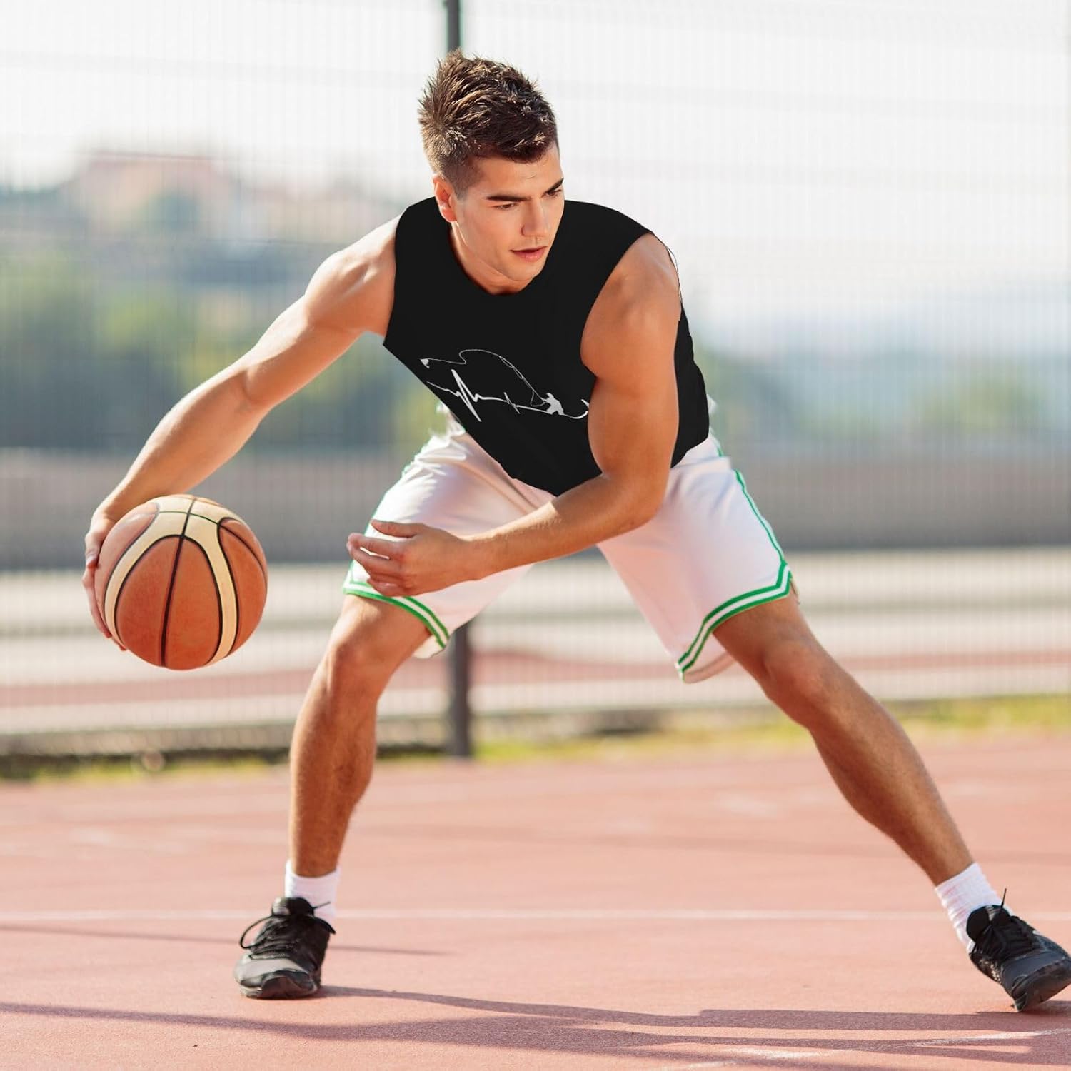 Fishing Heartbeat Men's Basketball Jersey Sleeveless Shirts for Men