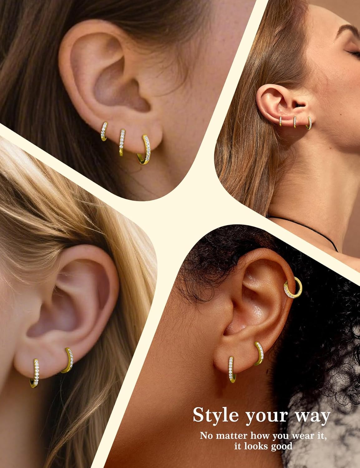 3 Pairs Small Huggie Hoop Moissanite Earrings for Women Men, Hypoallergenic 925 Sterling Silver Cartilage Earrings, Gifts Jewelry Set - Image 5