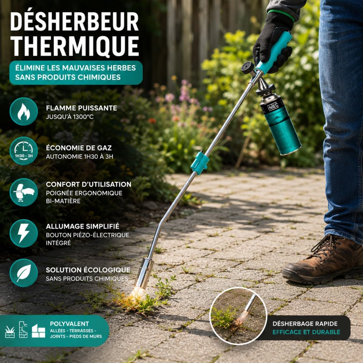 Desbrozadora térmica piezoeléctrica + 4 Cartuchos Quemador de Malas Hierbas Antorcha de Gas butano Cartucho Camping Gas