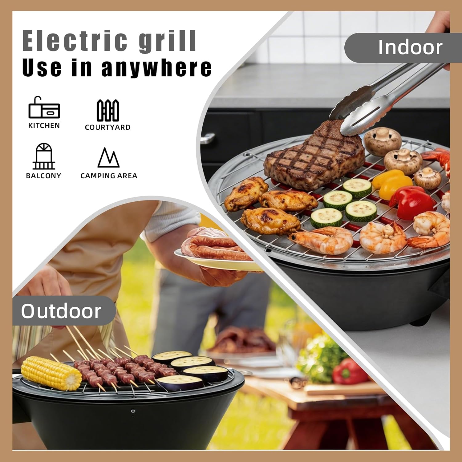 Electric Grill Outdoor Indoor Cooking,Smokeless BBQ,Portable Removeable Grill, (YD330)