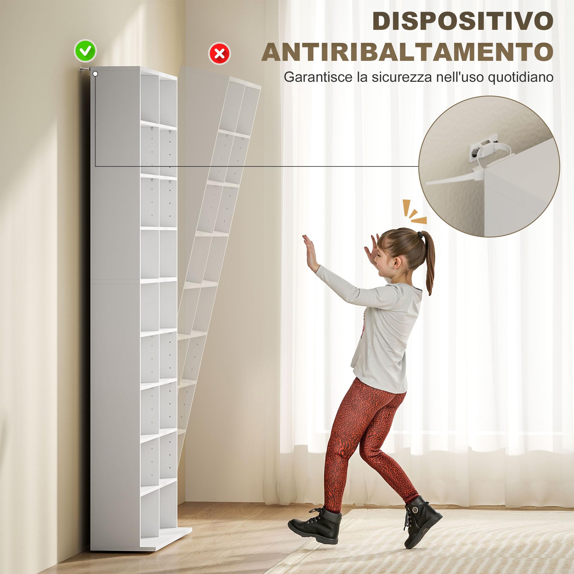 HOMCOM Mobile Porta CD con 14 Ripiani Regolabili, Scaffale Porta 640 CD/360 DVD/430 Blu-ray Salvaspazio, Mobile Portacd con 18 Scomparti, per Soggiorno, Camera da Letto, Ufficio, 78.5x24x175cm, Bianco