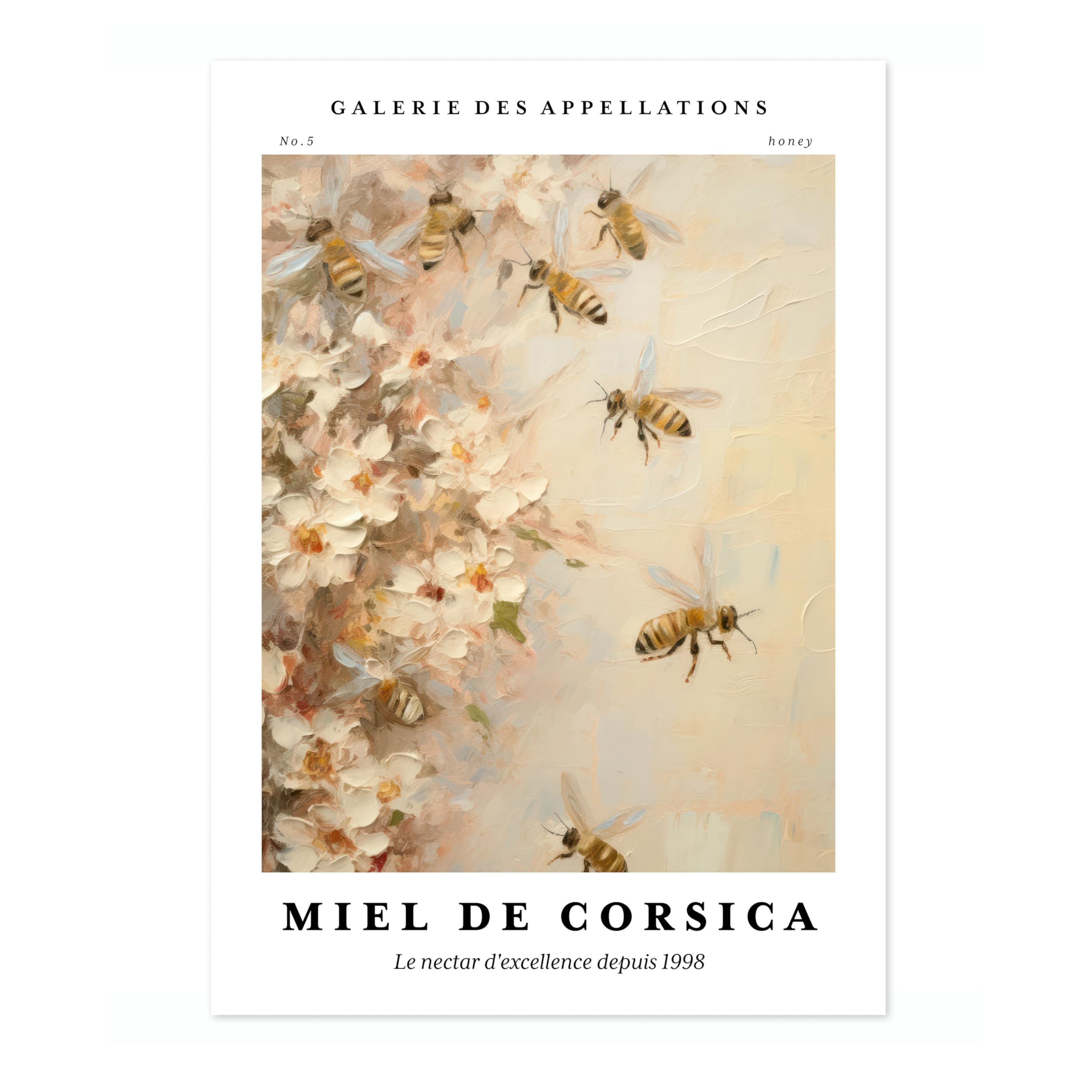 Honey - Corsica Minimalist Abstract Poster Colorful Floral Prints Aesthetic Painting Modern Bedroom Bathroom Wall Decor, Archival Matte, A1 (Print Only) - 84.1x59.4cm
