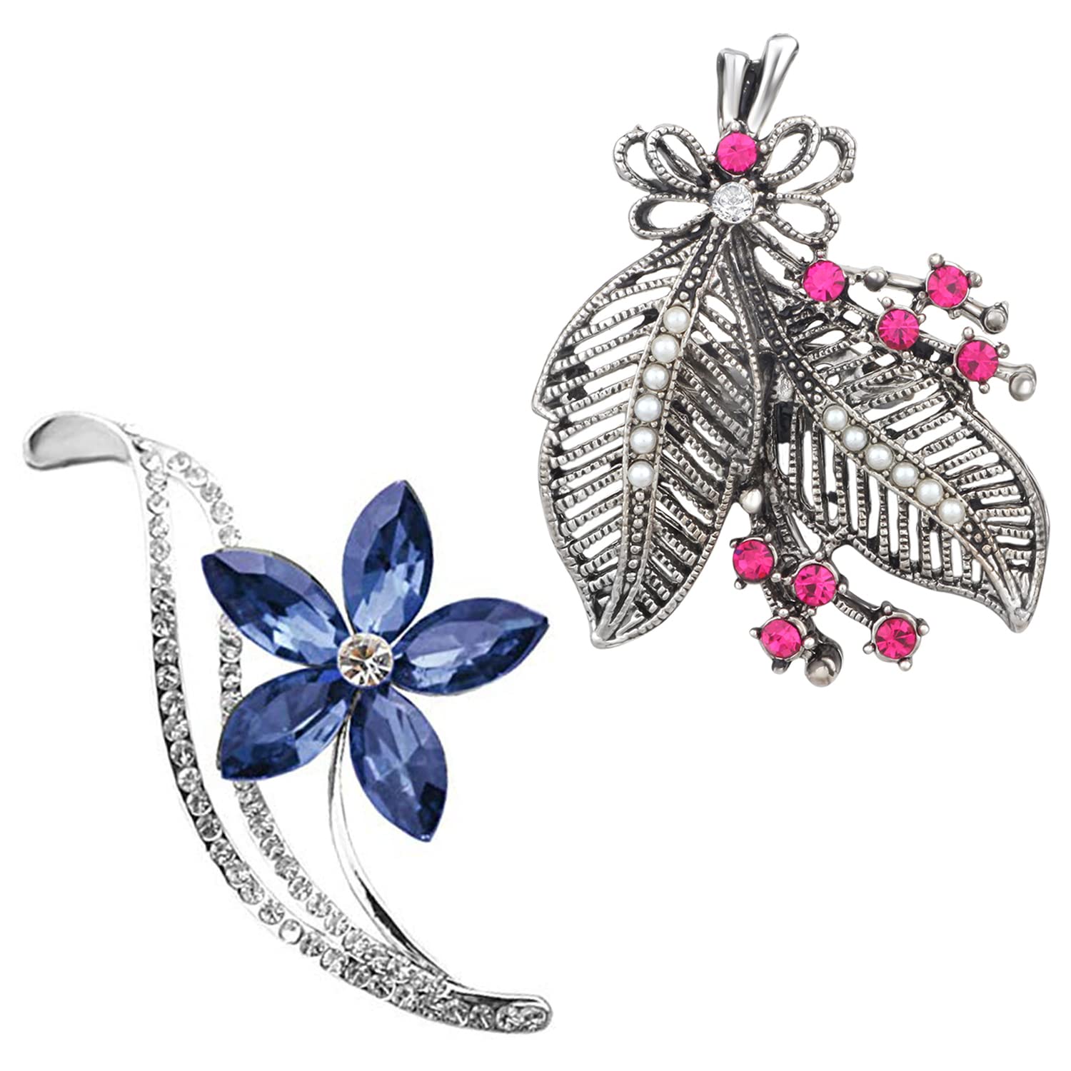 Mahi Combo of Floral and Leaves Wedding Brooch/Lapel Pin with Multicolor Crystals for Women (CO1105476R) (B0BKT6RQQP) Amazon Price History, Amazon Price Tracker