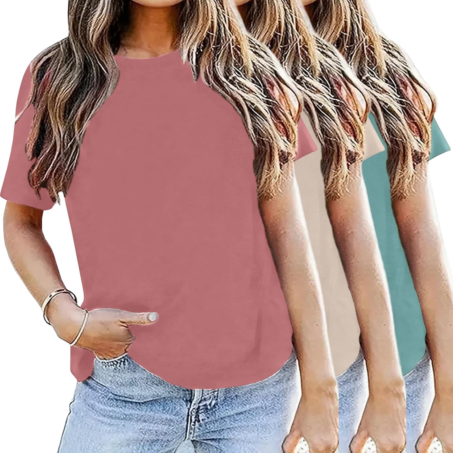 LOOKFACE 3 Pack Womens Basic T Shirts Summer Tops 2026 Short Sleeve Tees Comfy Casual Vacation Clothes - Image 2