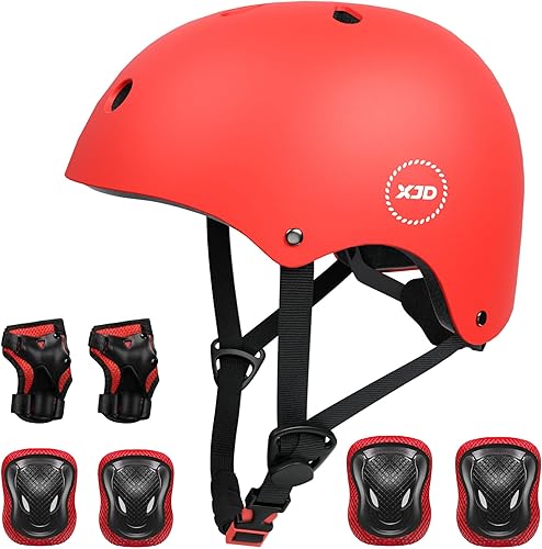 Casco XJD de bicicleta para niños, juego de equipo de protección multideportivo para niños de 3 a 14 años, con rodilleras, coderas y muñequeras,