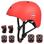 XJD Kids Bike Helmet,Multi-Sport Protective Gear Set for 3-5-8-14 Years Boys Girls with Knee and Elbow Pads Wrist Guards fit Roller Skates,Cycling,Skateboarding,Skating Scooter (Red, Small)