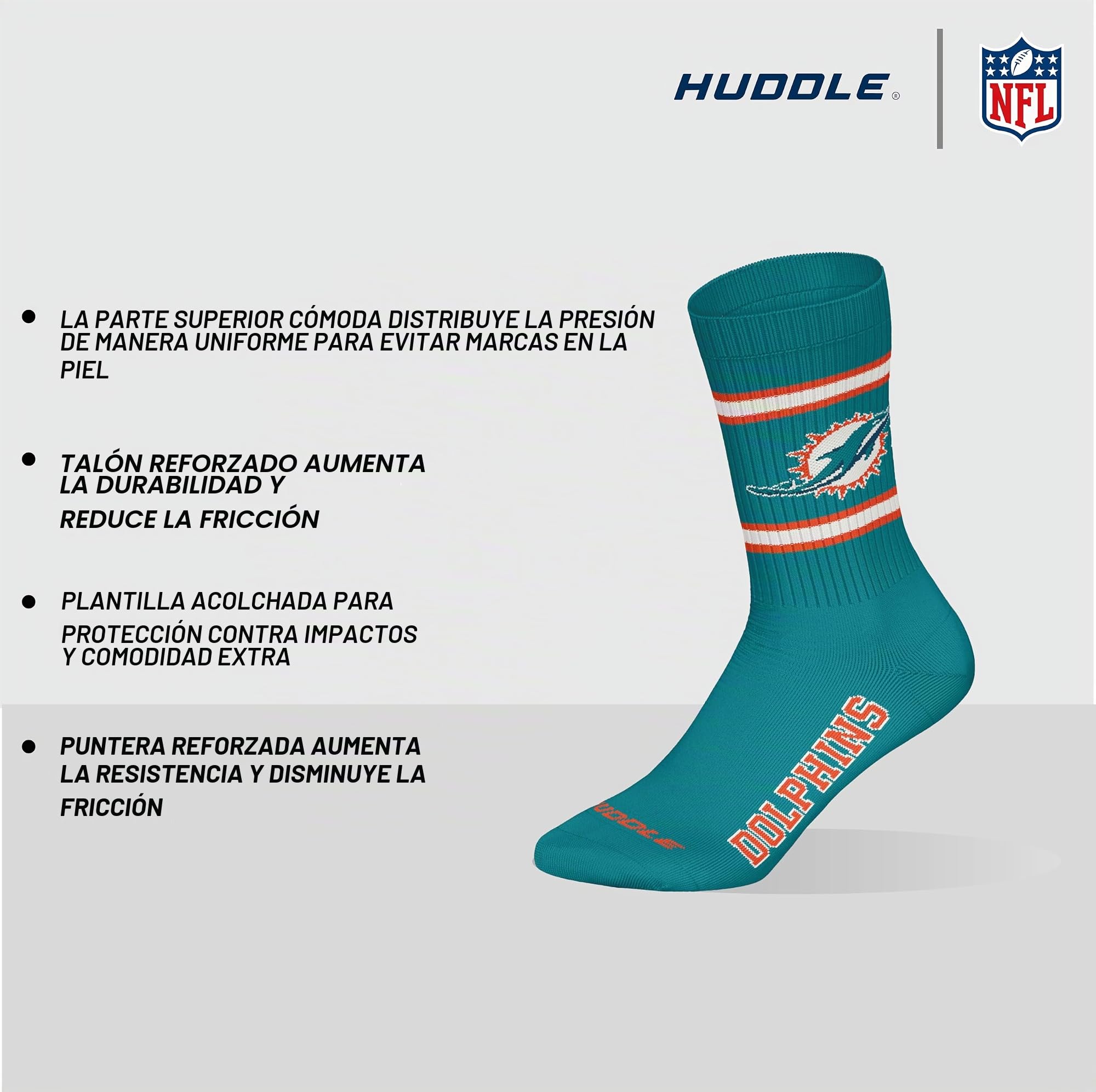 NFL Miami Dolphins 3pk Crew Socks Calcetines Unisex adulto (Pack de 3)