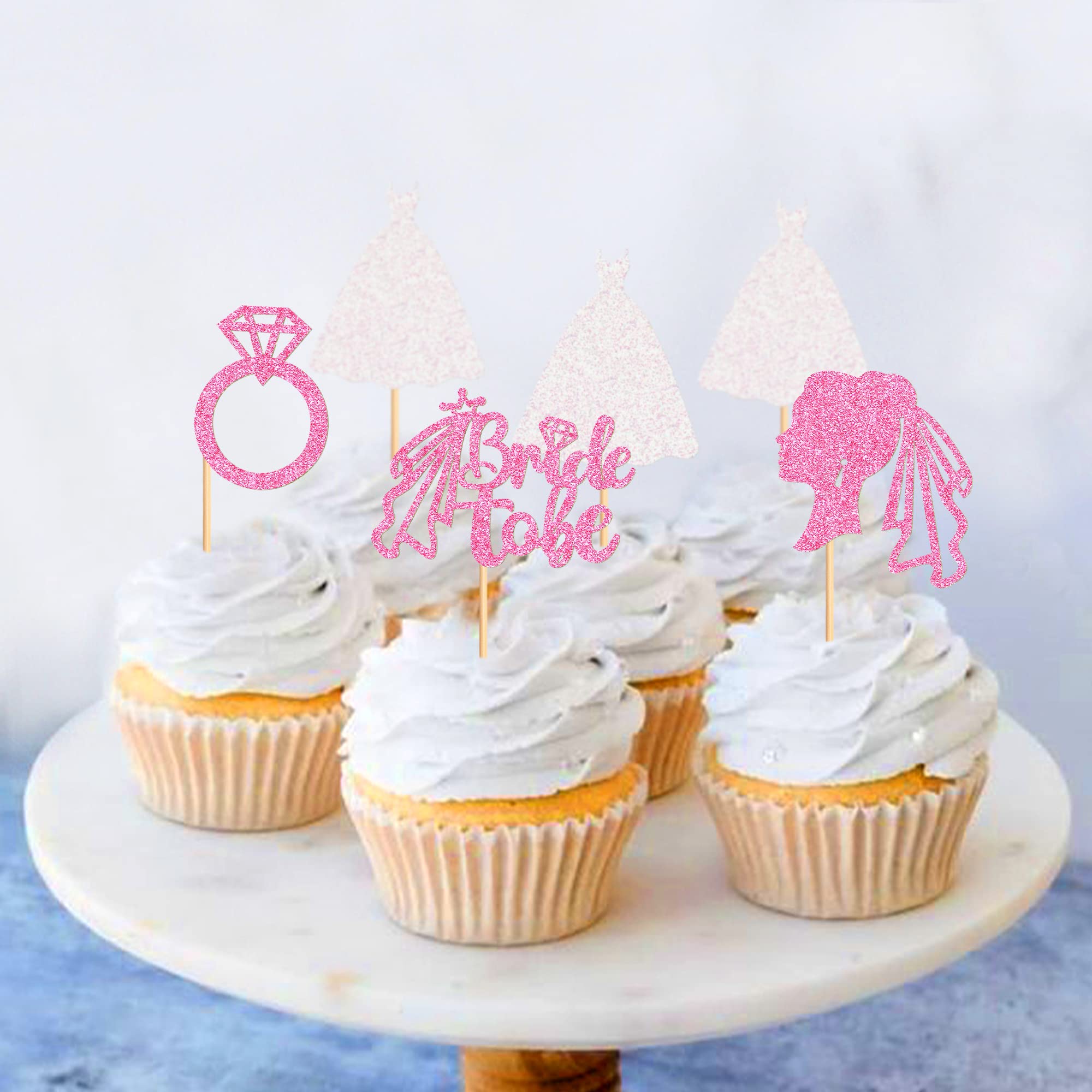 Amazon.com: Ercadio 24 Pack Bride to Be Cupcake Toppers Pink Glitter Wedding  Dress Ring Cupcake Picks Bride to Be Cake Toppers Wedding Engagement  Bachelorette Bridal Shower Party Cake Decors Supplies : Grocery