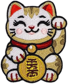 Maneki-Neko Lucky Cat Patch 3.15 inches, Colorful Japanese Lucky Patch Japanese Embroidered Fortunate Patches for Backpacks