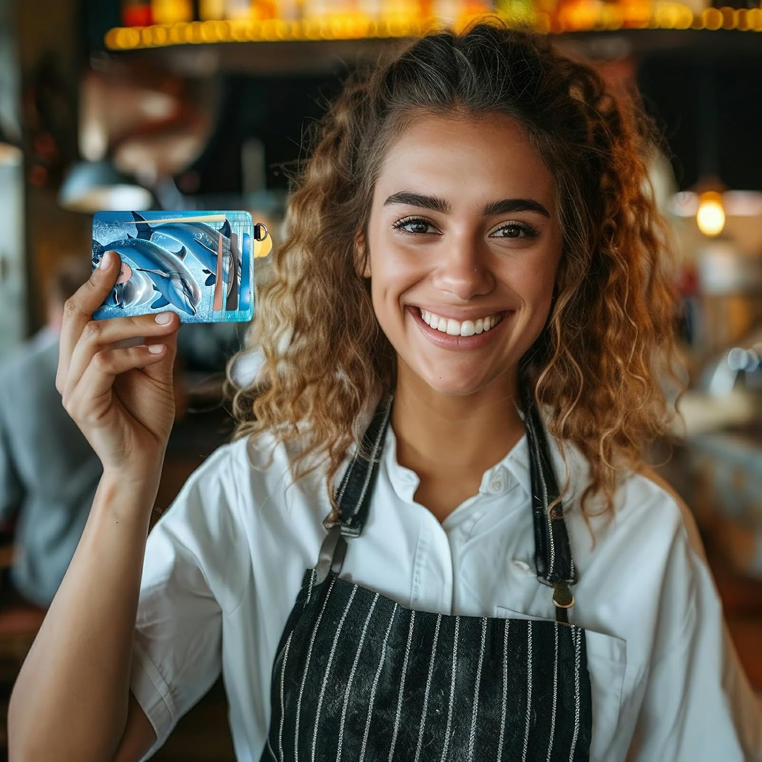 Dolphins Slim Minimalist Wallet with Lanyard Strap, PU Leather Front Pocket Wallet RFID Blocking Credit Card Holder Card Cases with ID Window for Man Woman Boy Girl - Image 3