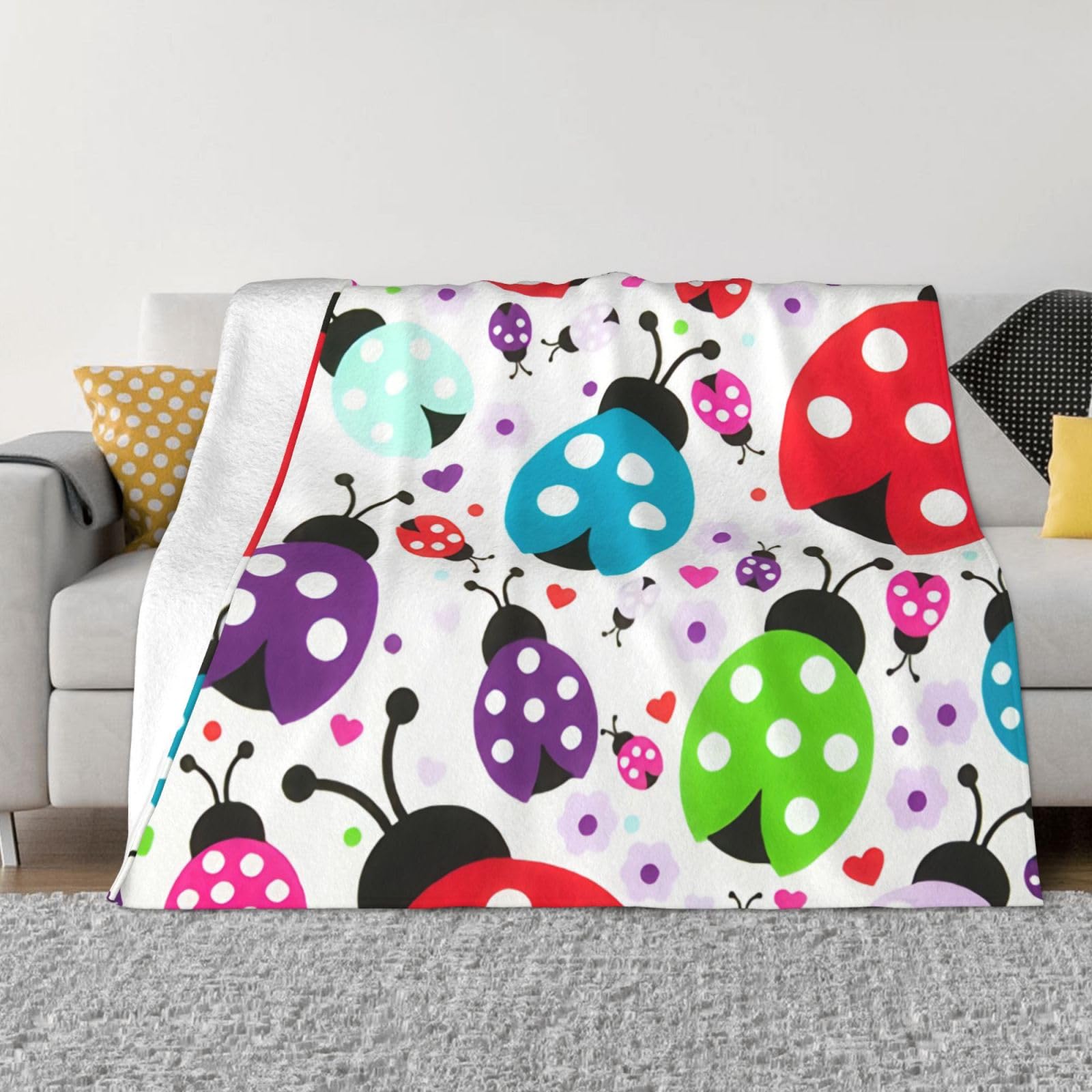Couverture polaire en flanelle coccinelle 203x152 cm pour lit et canapé toutes saisons