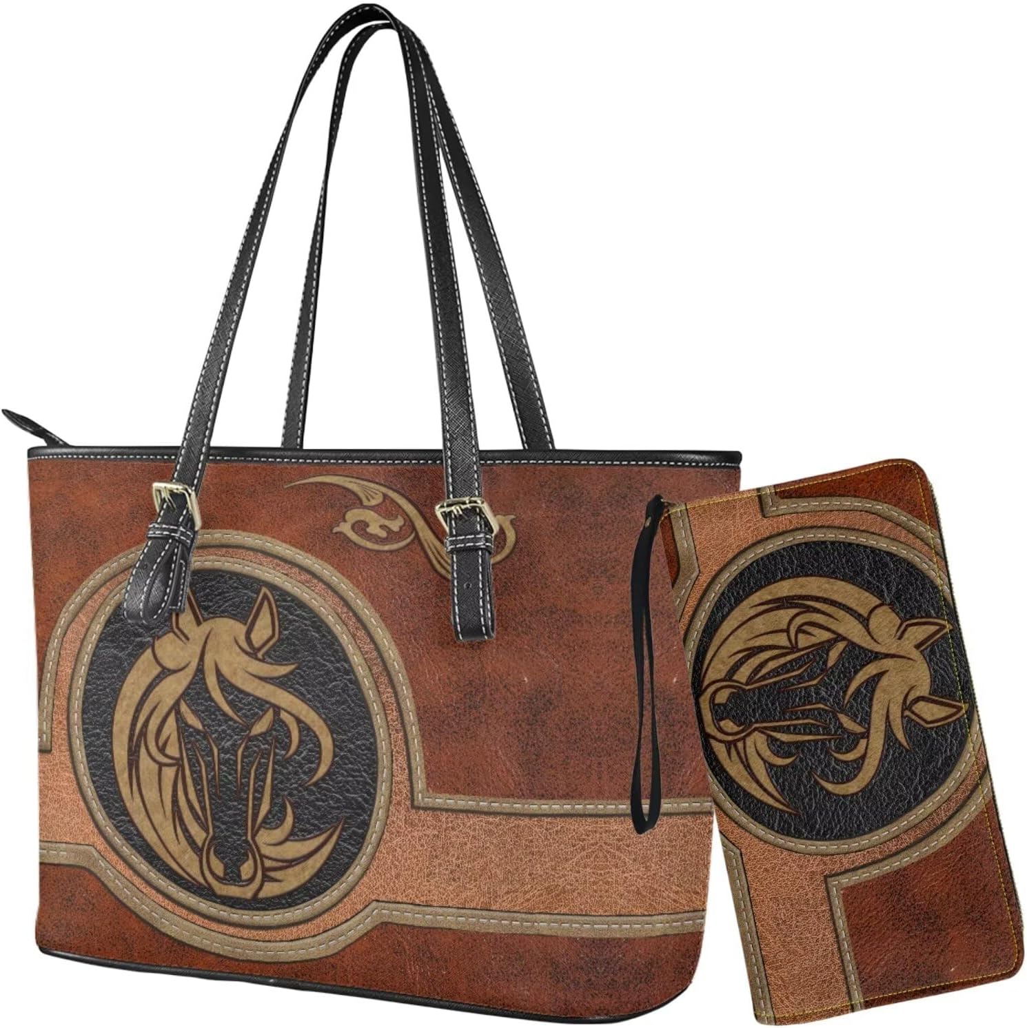 Womens Handbag and Wallet Set Leather Tote Bag Shoulder Handbags with Wallet Large Shoulder Totes Clutch for Travel