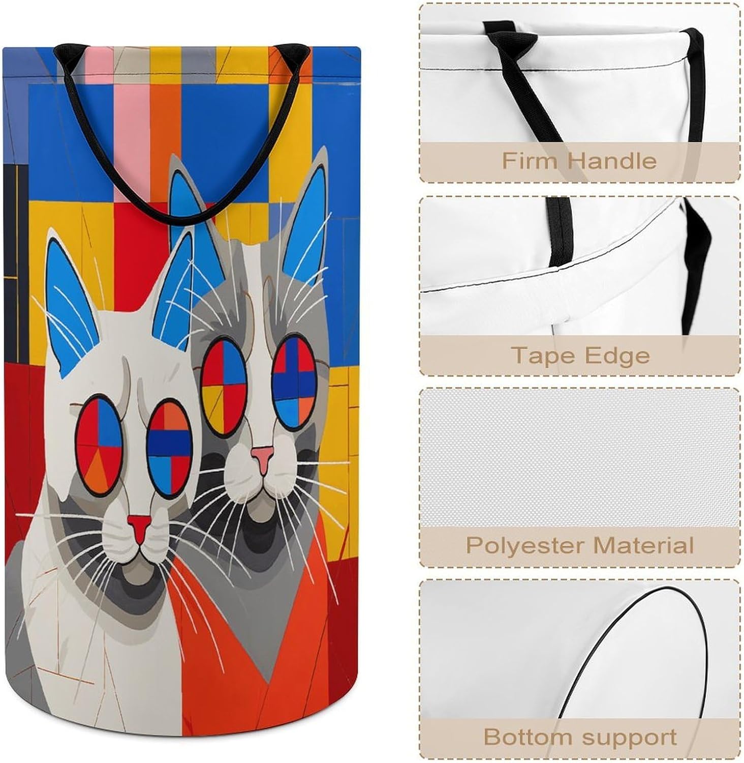 Red And Blue CatLaundry Hamper - Large Dirty Clothes Bag.Storage Basket for Easy Carry Handles. Large Clothes Basket with Handles, Clothing Storage Bucket Toy Organizer for Bathroom Bedroom Dorm.