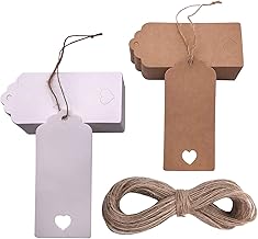 Gift Tags Kraft Paper Pack of 100, Gift Tags, Kraft Paper Tags Labels Absofine Gift Tags with Heart and Jute Cord 30 m for Wedding Gifts for Crafts as Price Labels