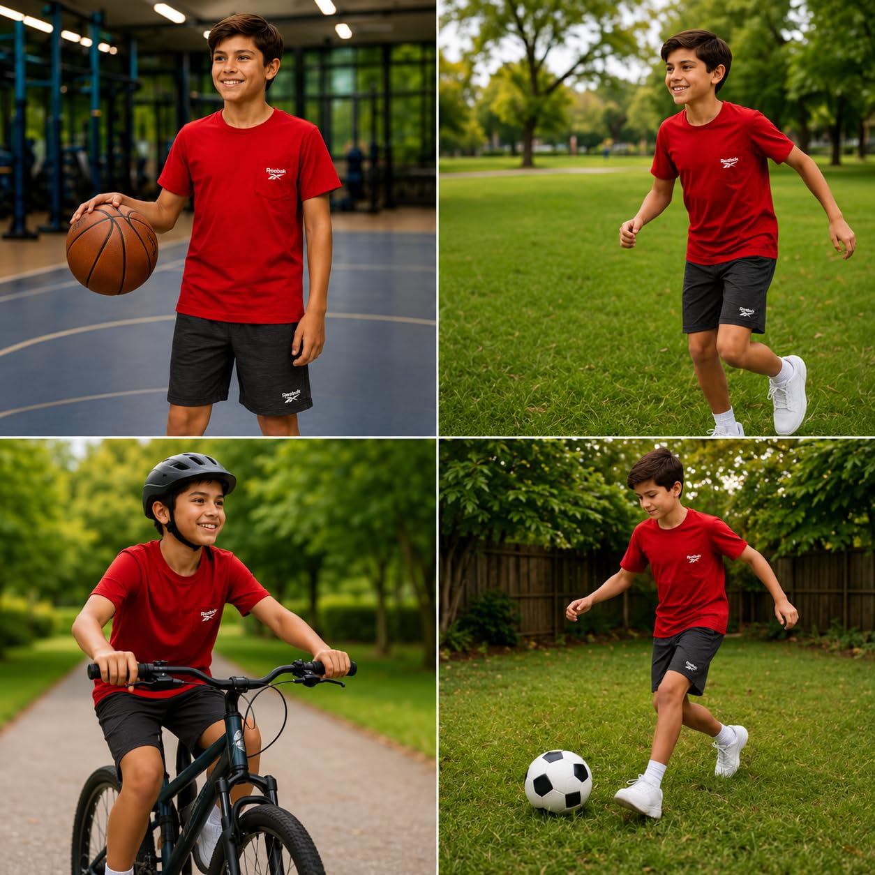 Reebok Conjunto de pantalones cortos deportivos para niños, ropa de verano de 2 piezas con camiseta gráfica y pantalones cortos de baloncesto para niños activos