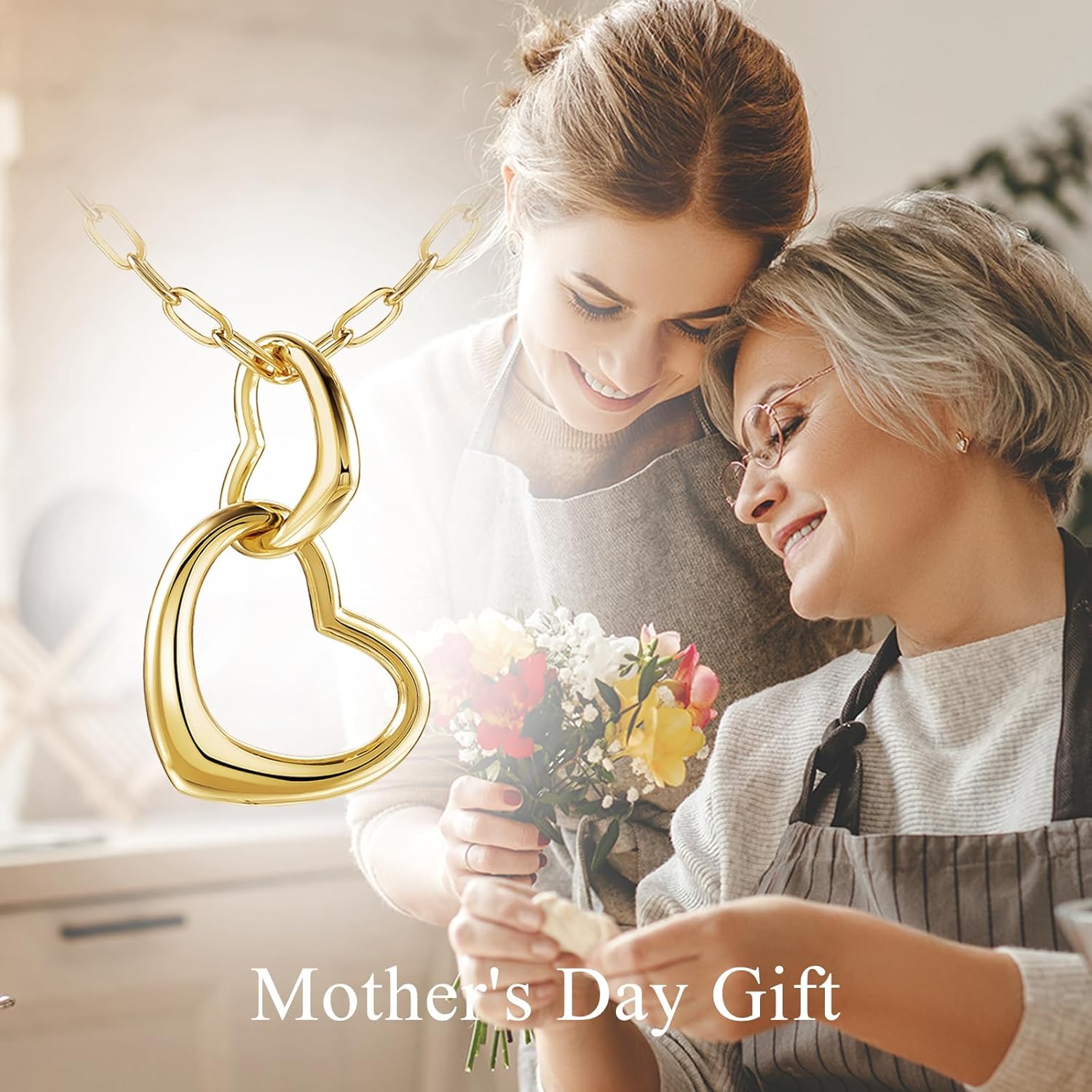 Heart Pendant Necklace for Women,14K Gold Plated Elegant Butterfly Necklace,infinity Clover flower Necklace on Christmas Valentines Day Gifts Birthday Thanksgiving Day Gifts for Her - Image 6