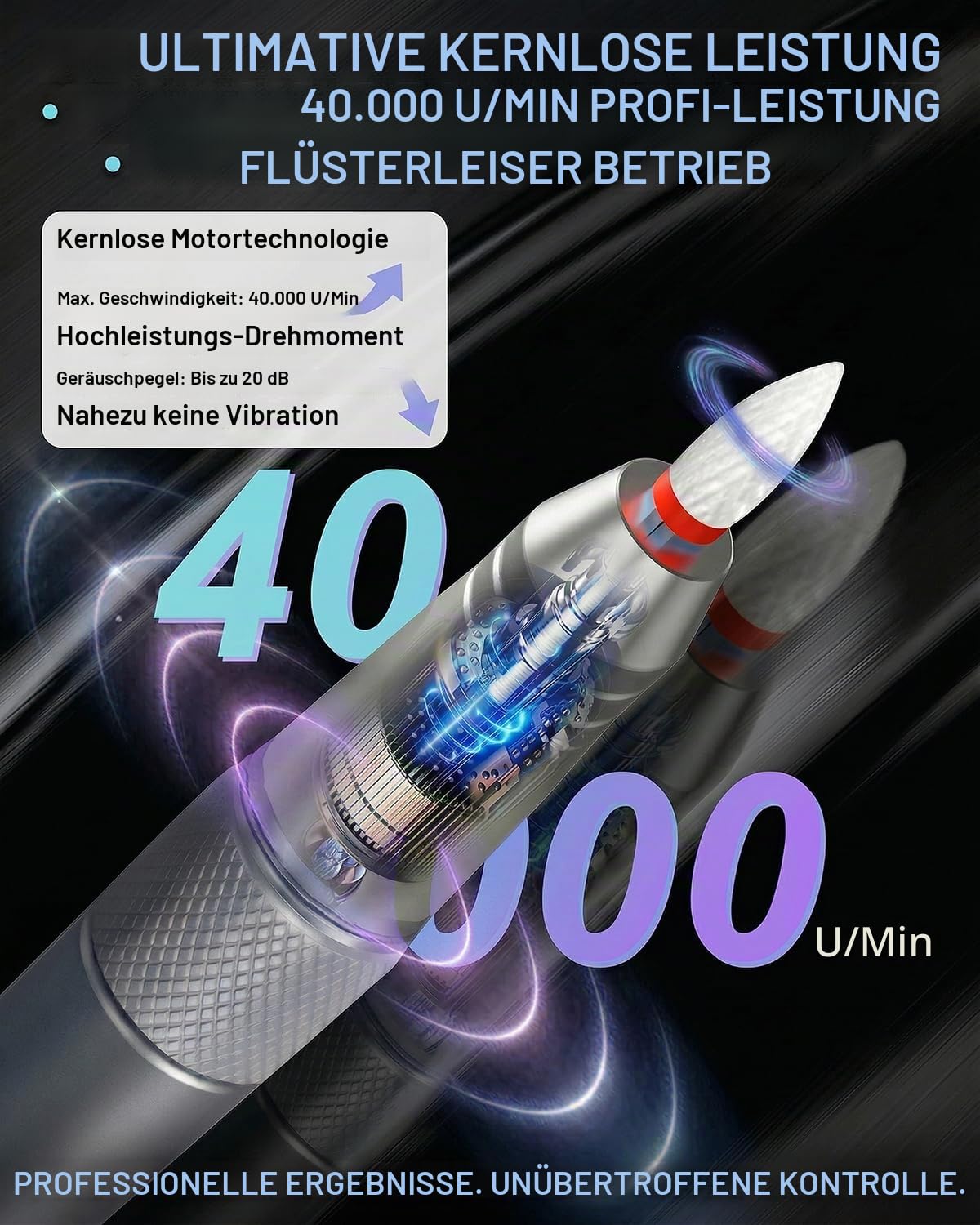 Kabellose Elektrische Nagelfräser mit Coreless Motor 40000 U/min