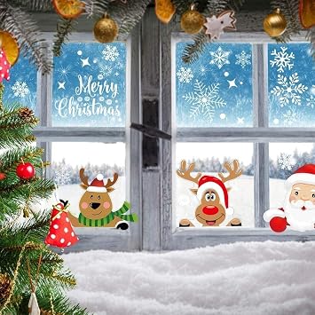 Christmas Window Stickers, 10 Sheet Reusable Xmas Window Stickers, Colorful Christmas Snowflake Window Clings Decorations for Christmas Window Glass Display