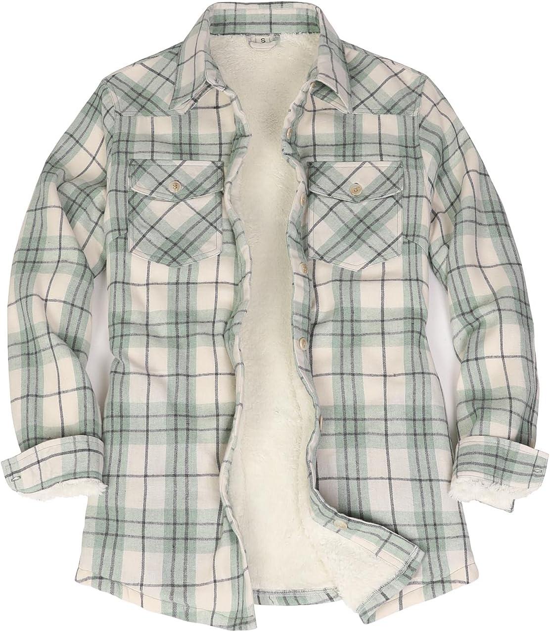 ThCreasa Womens Sherpa Lined Flannel Jacket with Hand Pockets, Plaid Button Down Fuzzy Shirt Jackets