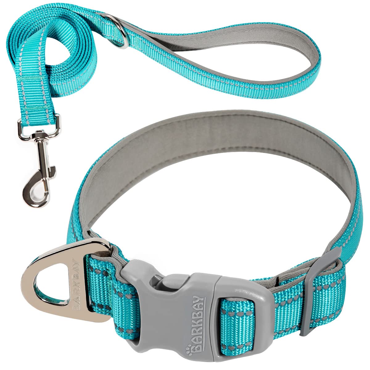 Dog Collar for Medium Small Large Dogs Reflective with Leash,Collar and Leash for Dogs,Soft Neoprene Padded 2 Pack(Blue,M)