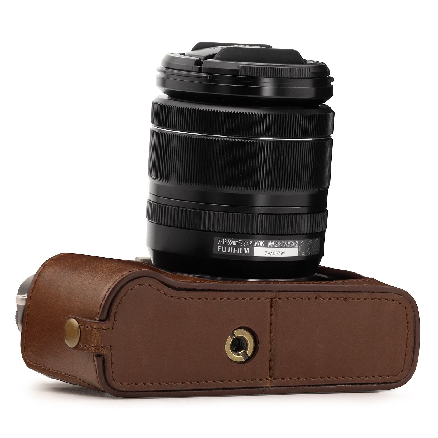MegaGear MG958 Ever Ready skórzane etui na aparat i pasek kompatybilne z Fujifilm X-T30, X-T20, X-T10 - ciemnobrązowy