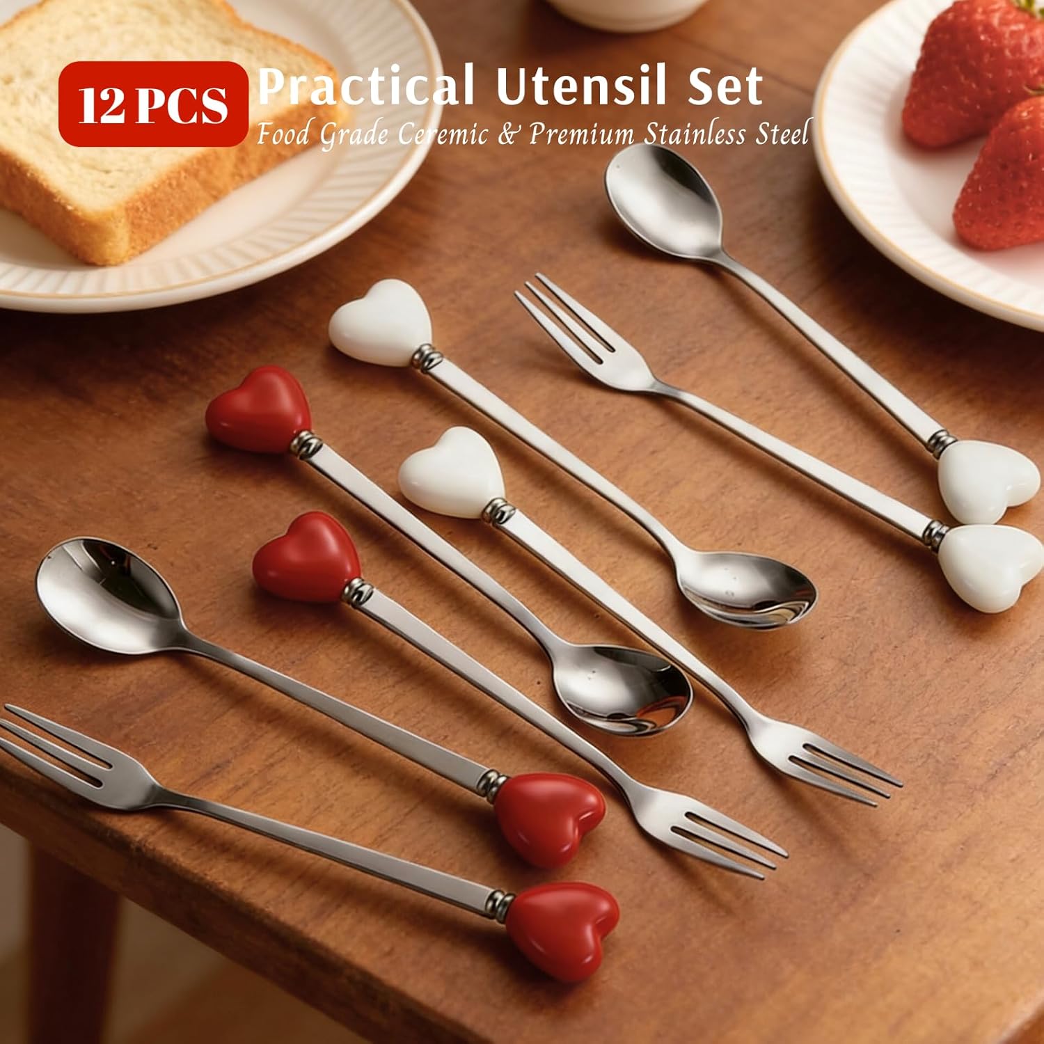 Charcuterie Board Accessories Set - Cheese Knife & Spreader, Charcuterie Cocktail Picks, Small Serving Bowls, Cheese Markers & Mini Tongs for Valentine Charcuterie Platter & Grazing Board (Red)