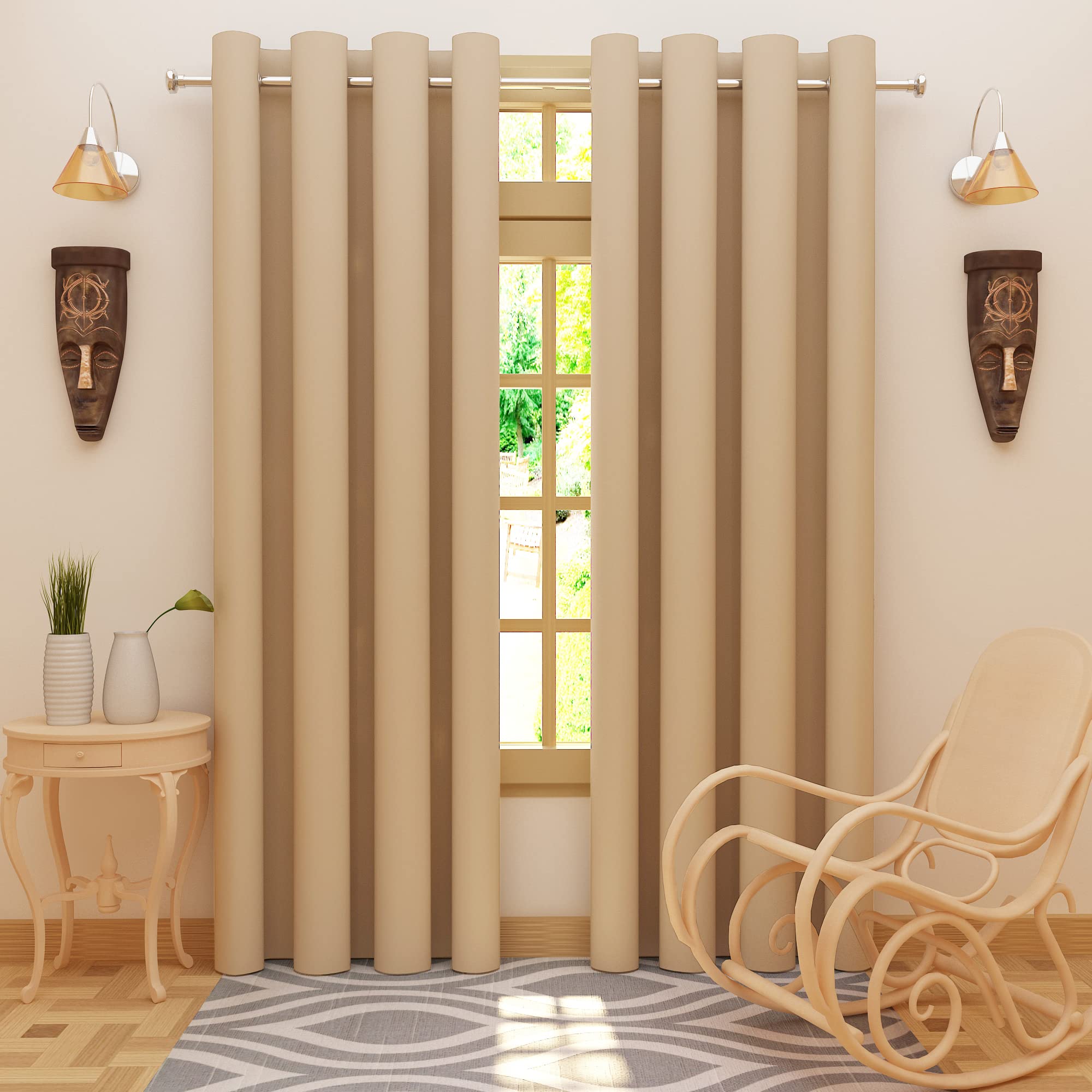 DREAM CARE Solid Blackout Curtains for Door | Size: 7 Feet (213.36 cm) | Set of 2 (Beige)