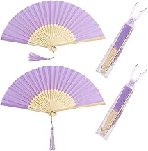 TSKDKIT 2 abanicos plegables de color lila, abanicos para decoración de bodas, abanicos chinos, para regalos de invitados, bodas, accesorios de baile, fotografía, fiesta de verano (lila, 38 cm)
