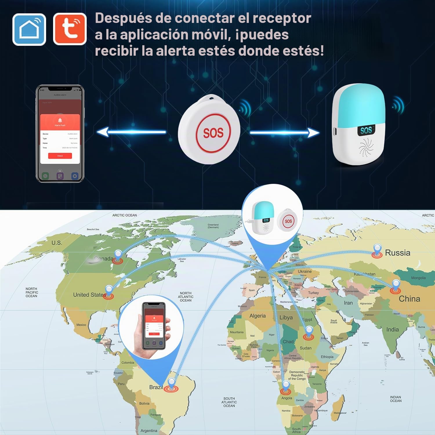 Shinmax Boton Emergencia Ancianos Tuya WiFi Smart SOS Avisador Personas Mayores Alarma con Música y Luz Botón Impermeable Boton Llamada Emergencia Adecuado para Ancianos,Enfermos,Discapacitados,Niños