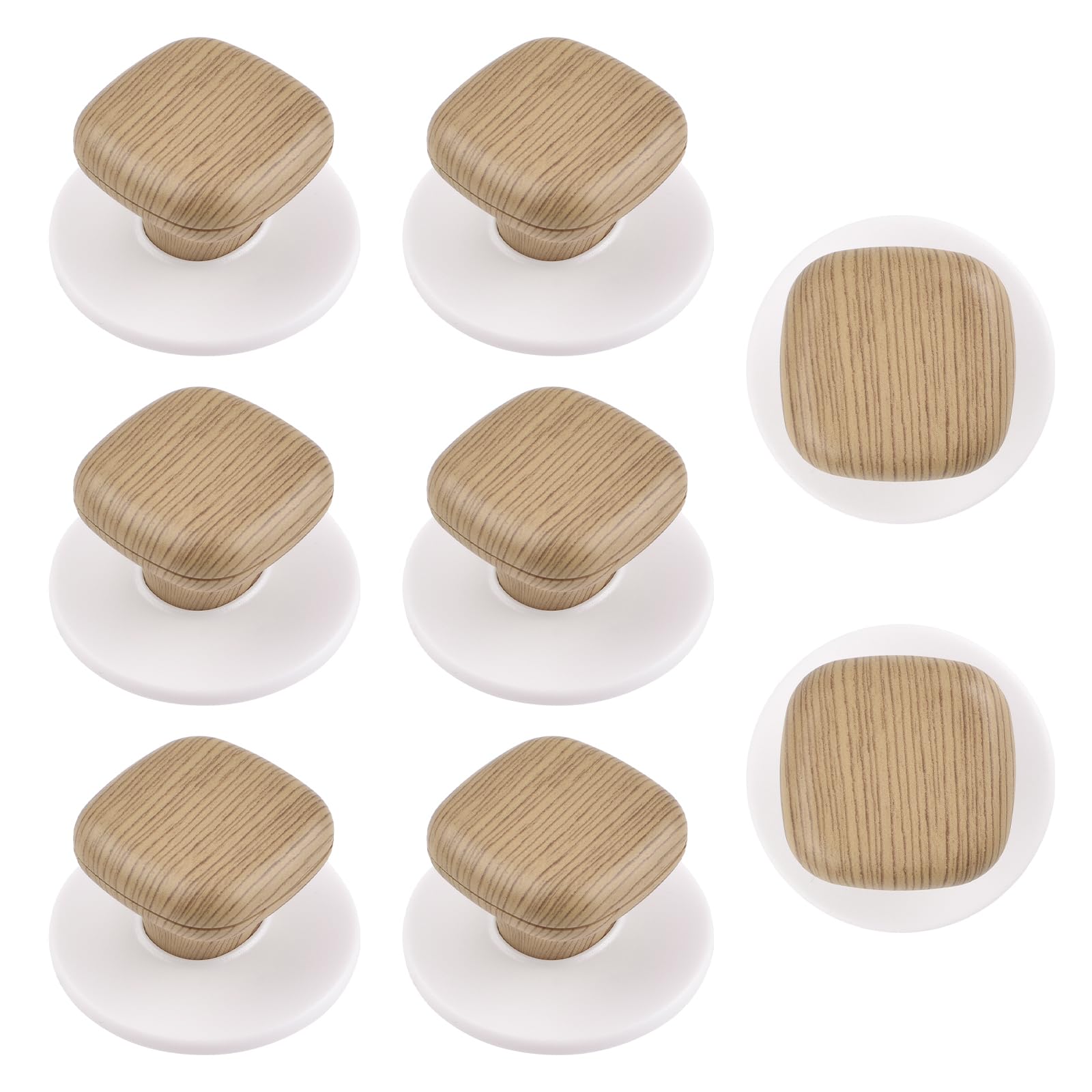 Morobor Wood Grain Self-Stick Drawer Pull Handle, 8Pcs Plastic Round-Square Self-Adhesive Handle Cabinet Knobs Auxiliary Pulls Helper For Cabinets Drawer Glass